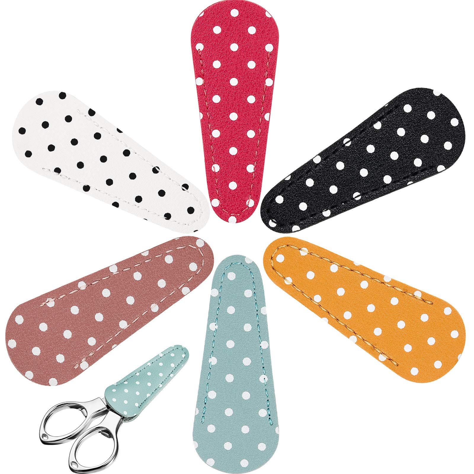 Mudder 6-Piece Embroidery Scissors Set with Leather Sheath - Polka Dot Protective Covers for Sewing, Quilting & Craft Projects - Perfect for Needlework, DIY & Fabric Arts