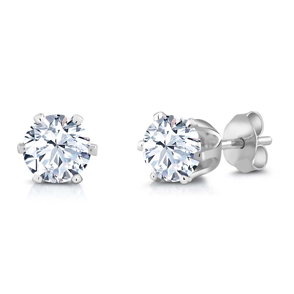 2.40 Ct 6mm White Created Sapphire Brass Stud Earrings - Silver Plated Unisex Jewelry for Women & Men | Perfect for Weddings, Parties & Everyday Wear