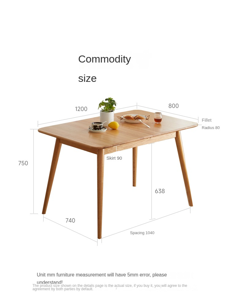 Solid Oak Wood Extendable Dining Table - Expandable for 6 to 8 People - Perfect for Small Spaces & Family Gatherings