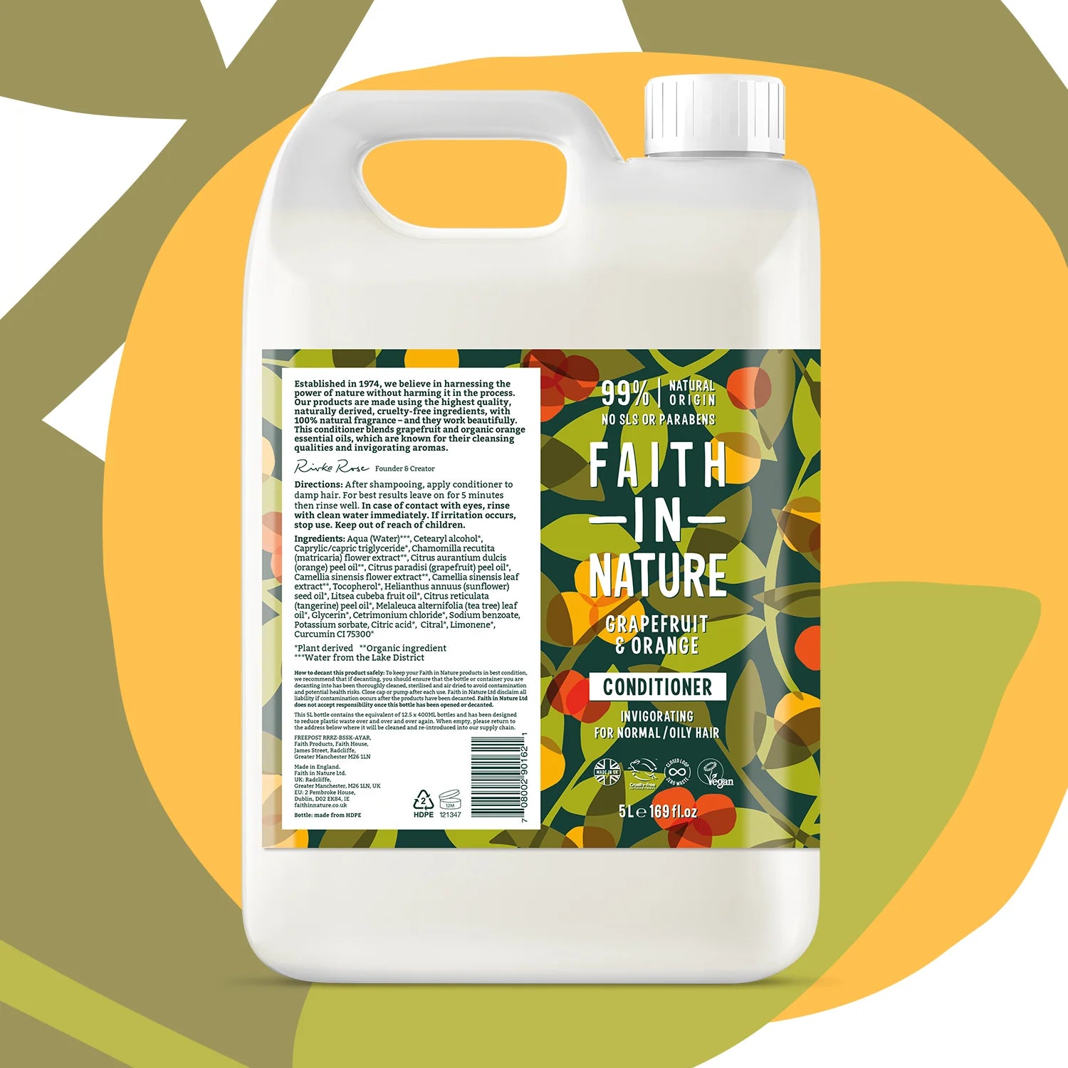 Faith In Nature Grapefruit & Orange Conditioner Refill - 5L Natural Hair Care for Dry & Damaged Hair - Perfect for Salons, Spas & Eco-Conscious Homes