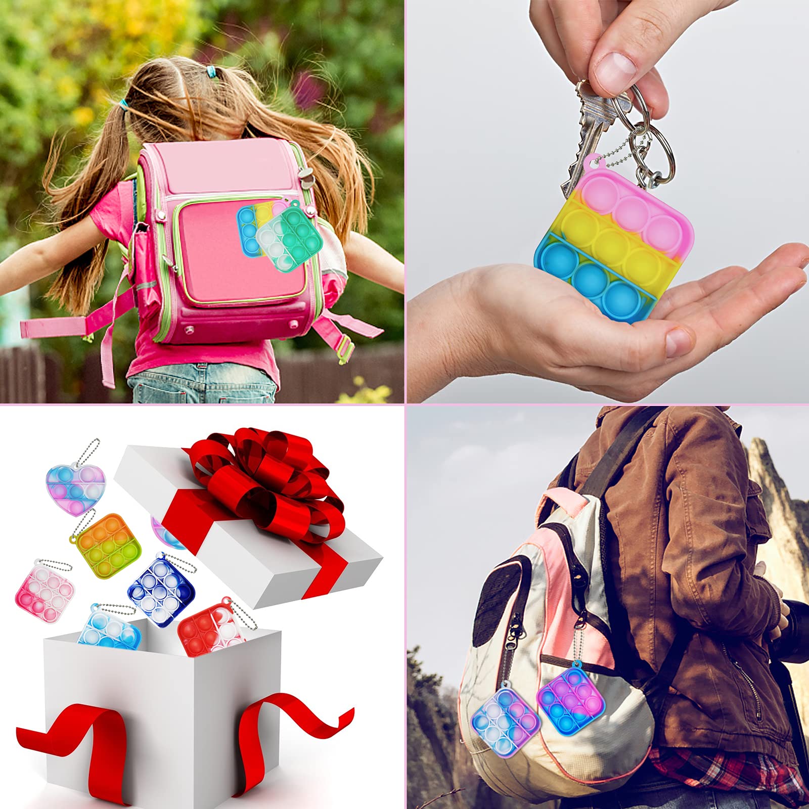 15 Pcs Mini Pop Bubble Fidget Toys - Stress Relief Sensory Toys for Kids & Adults, Bulk Silicone Pop Keychains for Classroom Prizes, Party Favors, Christmas & Valentine Gifts - Perfect for Goodie Bags, Stocking Stuffers and Anxiety Relief