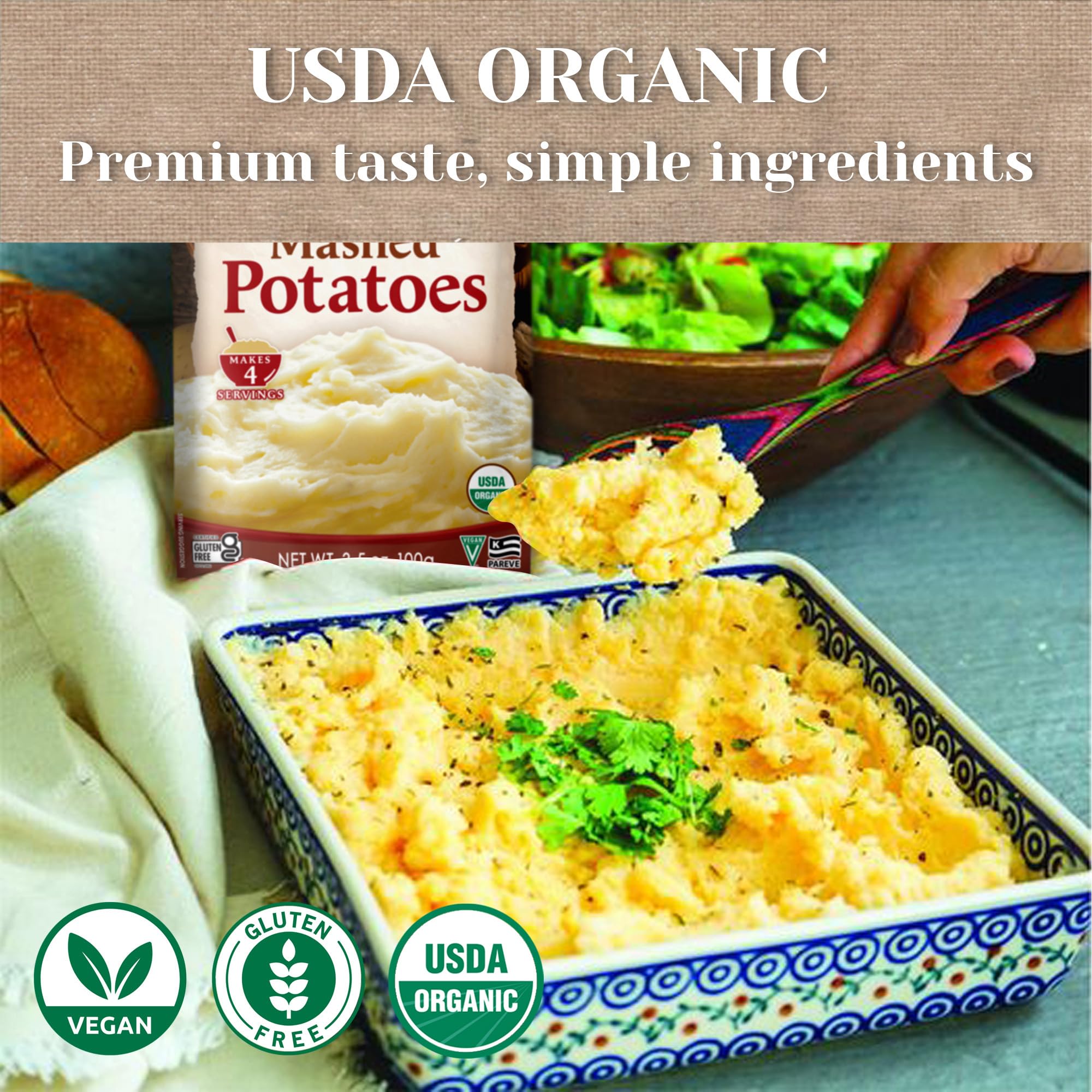 Organic Instant Mashed Potatoes by Edward & Sons - Vegan, Gluten-Free, Non-GMO, 3.5 Oz (Pack of 6) - Quick & Easy Side Dish for Thanksgiving, Camping, or Busy Weeknights