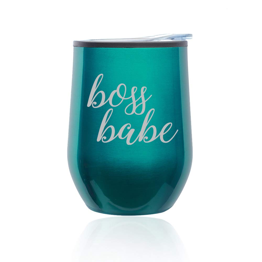 Insulated Stemless Wine Tumbler with Lid - 16oz Shatterproof Glass Coffee Travel Mug for Women, Boss Babe Gift (Turquoise Teal) - Perfect for Office, Commuting & Outdoor Picnics