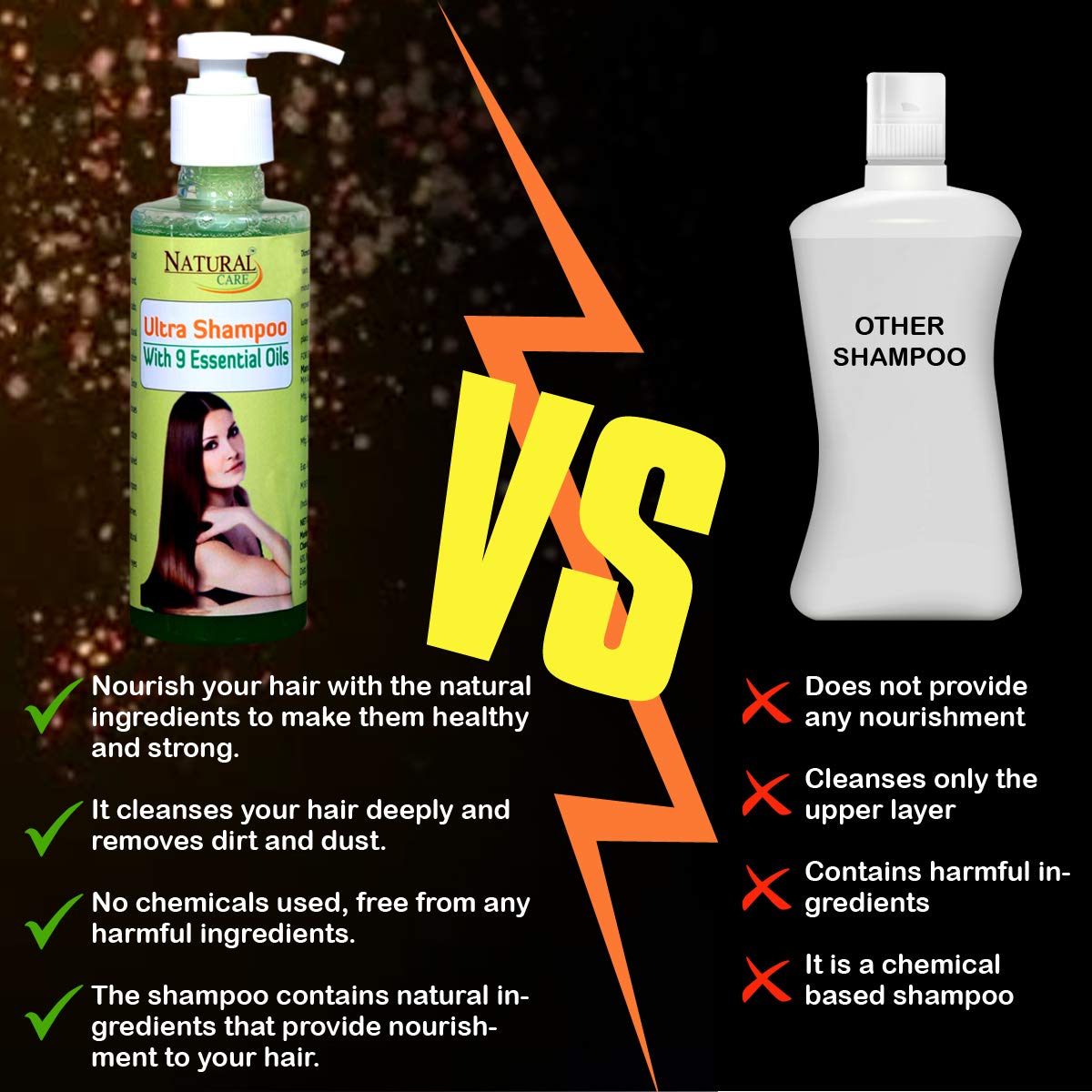 Natural Care Ultra Shampoo with 9 Essential Oils (Almond, Coconut, Castor, Amla, Walnut, Avocado, Jojoba, Olive & Tea Tree) - 100ml for Dry, Damaged Hair & Scalp Care - Perfect for Daily Use & Hair Repair