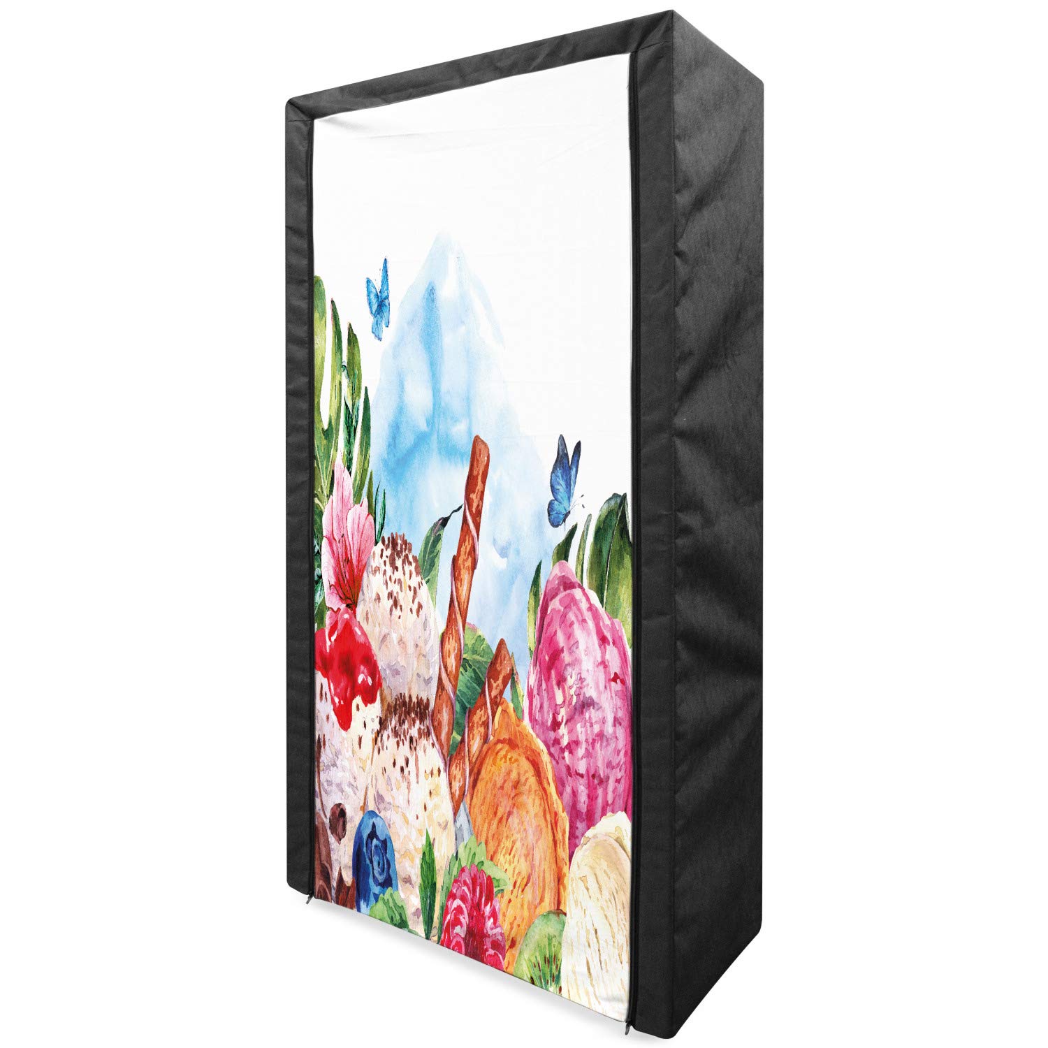 Ambesonne Tropical Portable Fabric Wardrobe with Floral Butterfly Print - 33.5