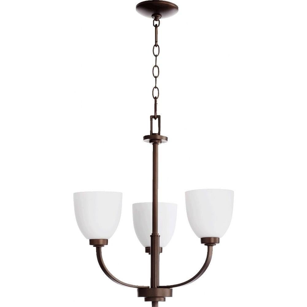 Quorum 6060-3-86 Transitional Three Light Bronze Chandelier - Dark Finish Reyes Collection - Perfect for Dining Room, Foyer, or Bedroom Lighting