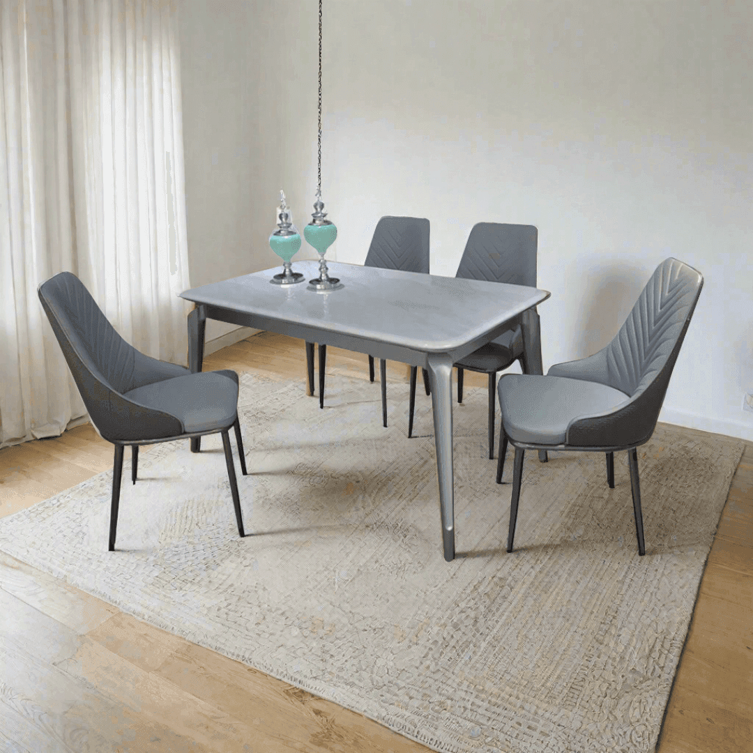 Genevieve Cultured Marble Dining Table Set with 4 Chairs - Elegant Kitchen & Dining Room Furniture for Family Gatherings & Dinner Parties