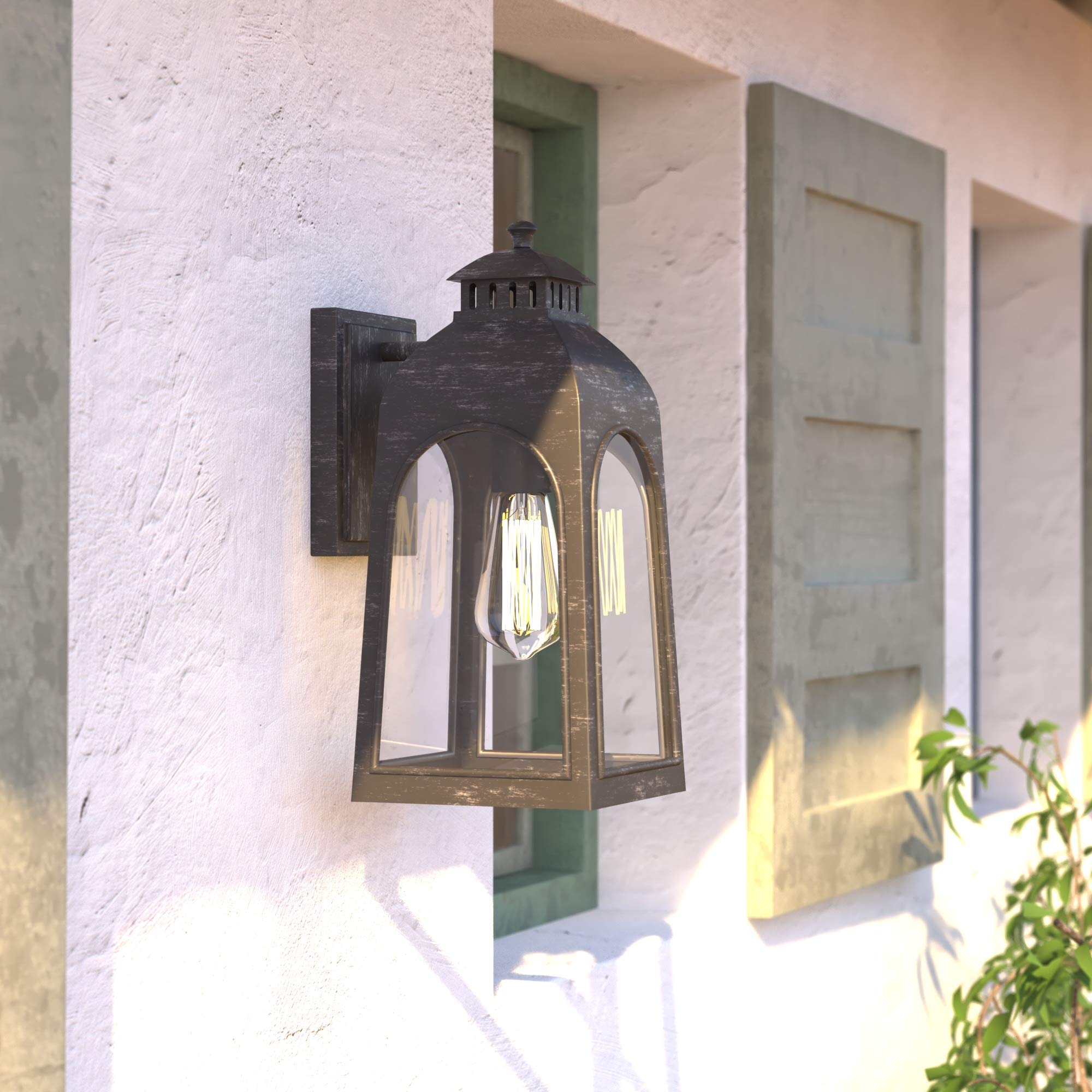 VAXCEL Pilsen 6.5-inch Charcoal Black Outdoor Wall Lantern with Dusk to Dawn Photocell Sensor - 1-Light Exterior Wall Sconce with Clear Glass Panels for Porch, Patio, Garden and Entryway Lighting