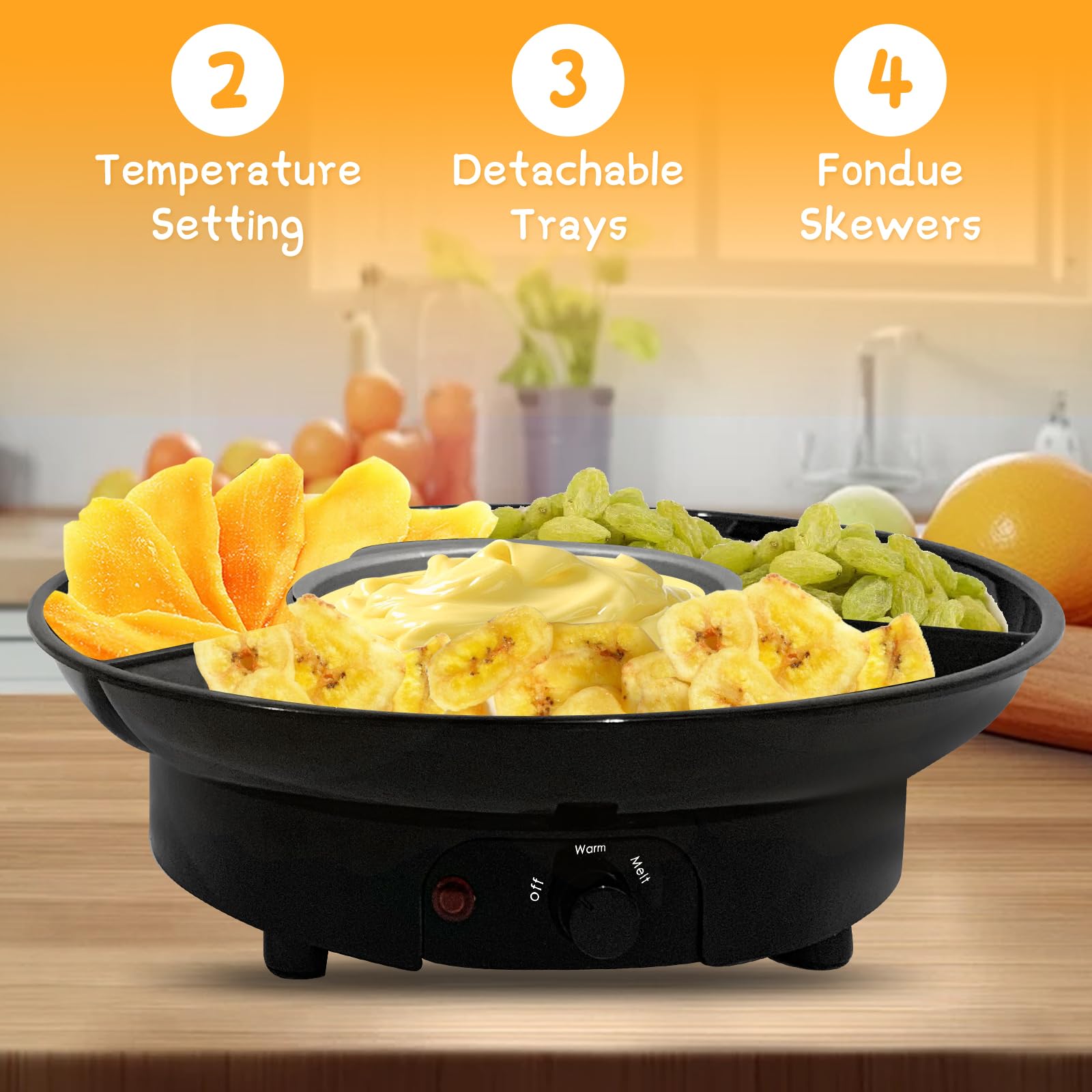 Electric Fondue Pot Set for Chocolate & Cheese - 9oz Detachable Bowl with Temperature Control & 6 Dipping Forks - Perfect for Romantic Date Nights, Movie Nights & Game Nights - Ideal Gift for Couples & Families (Black)