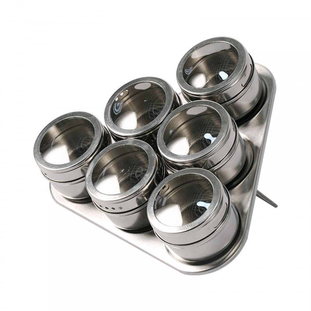 6-Pack Magnetic Spice Tins - Stainless Steel Spice Jars with Sturdy Base | Perfect for Kitchen Organization, Outdoor BBQ, Camping & Travel Storage (Spice Rack Alternative)