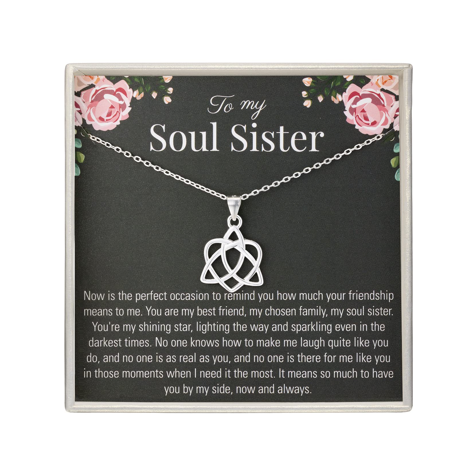 RareLove Soul Sister 925 Sterling Silver Celtic Knot Infinity Heart Necklace - Best Friend Birthday Gift for Women, Perfect for Anniversaries, Graduations, and Sisterhood Celebrations
