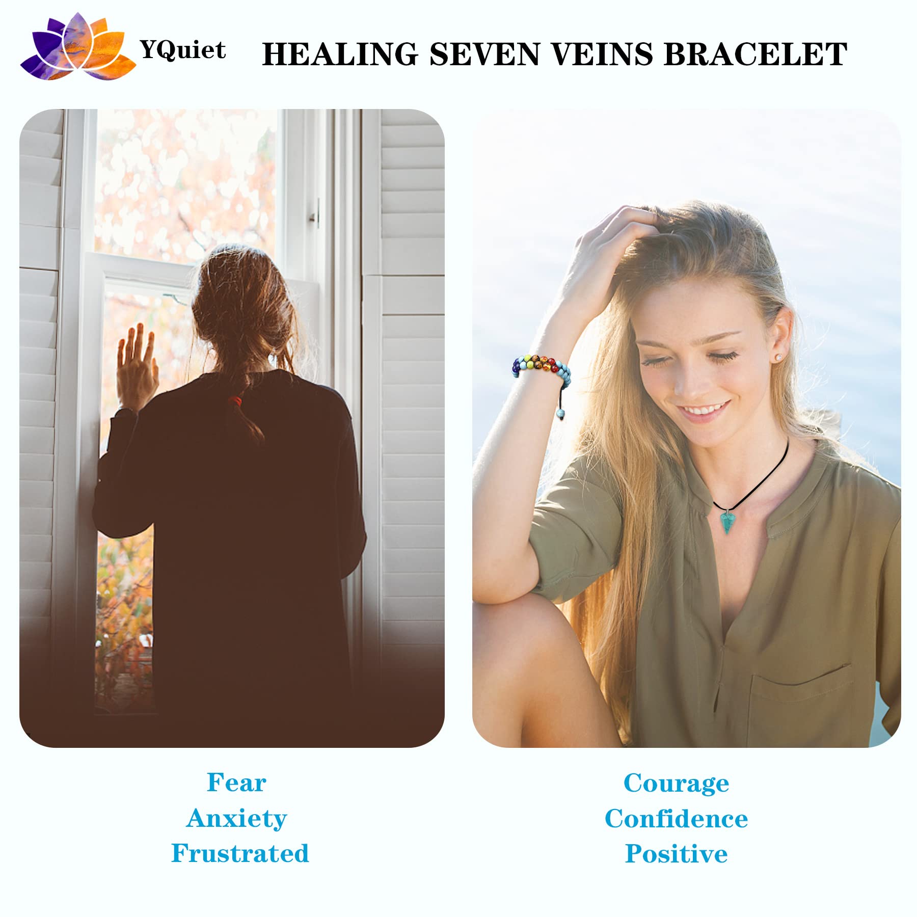 YQuiet 8mm Beaded Bracelets for Women & Men - Handmade 7 Chakra Crystal Healing Bracelet with Spiritual Protection & Good Luck Energy | Yoga, Meditation & Everyday Wear