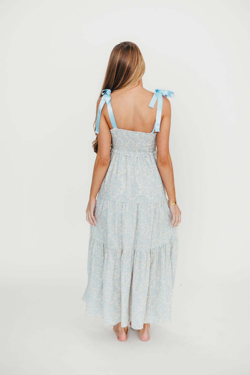 Lottie Blue Floral Tiered Maxi Dress - Women's Summer Boho Beach Dress for Vacation, Wedding & Party Wear