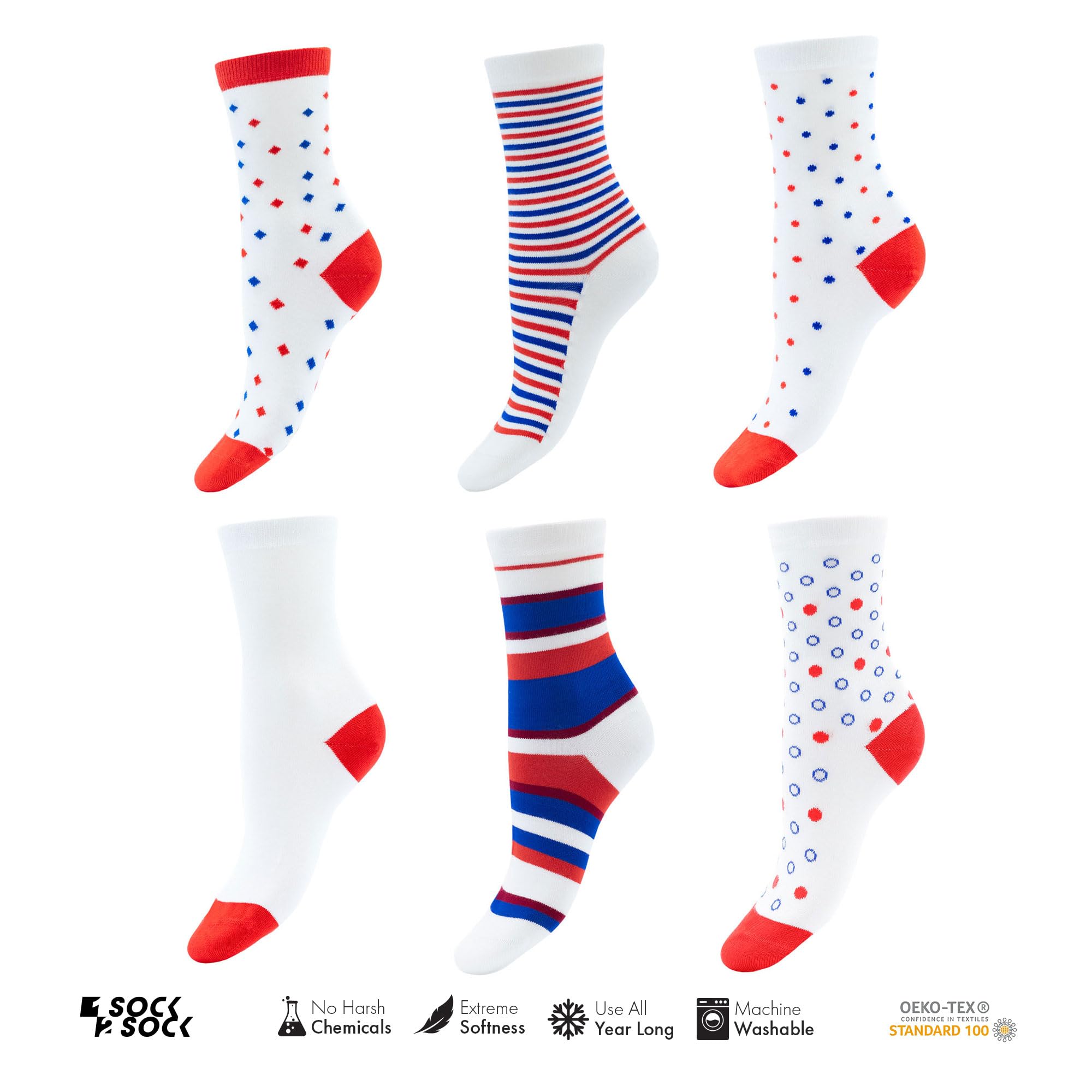 1SOCK2SOCK - Women's 6 Pack Bamboo Crew Socks - Soft, Breathable, Eco-Friendly Fashion Socks for Women US Size 6-10 - Perfect for Casual Wear, Work, Yoga & Everyday Comfort