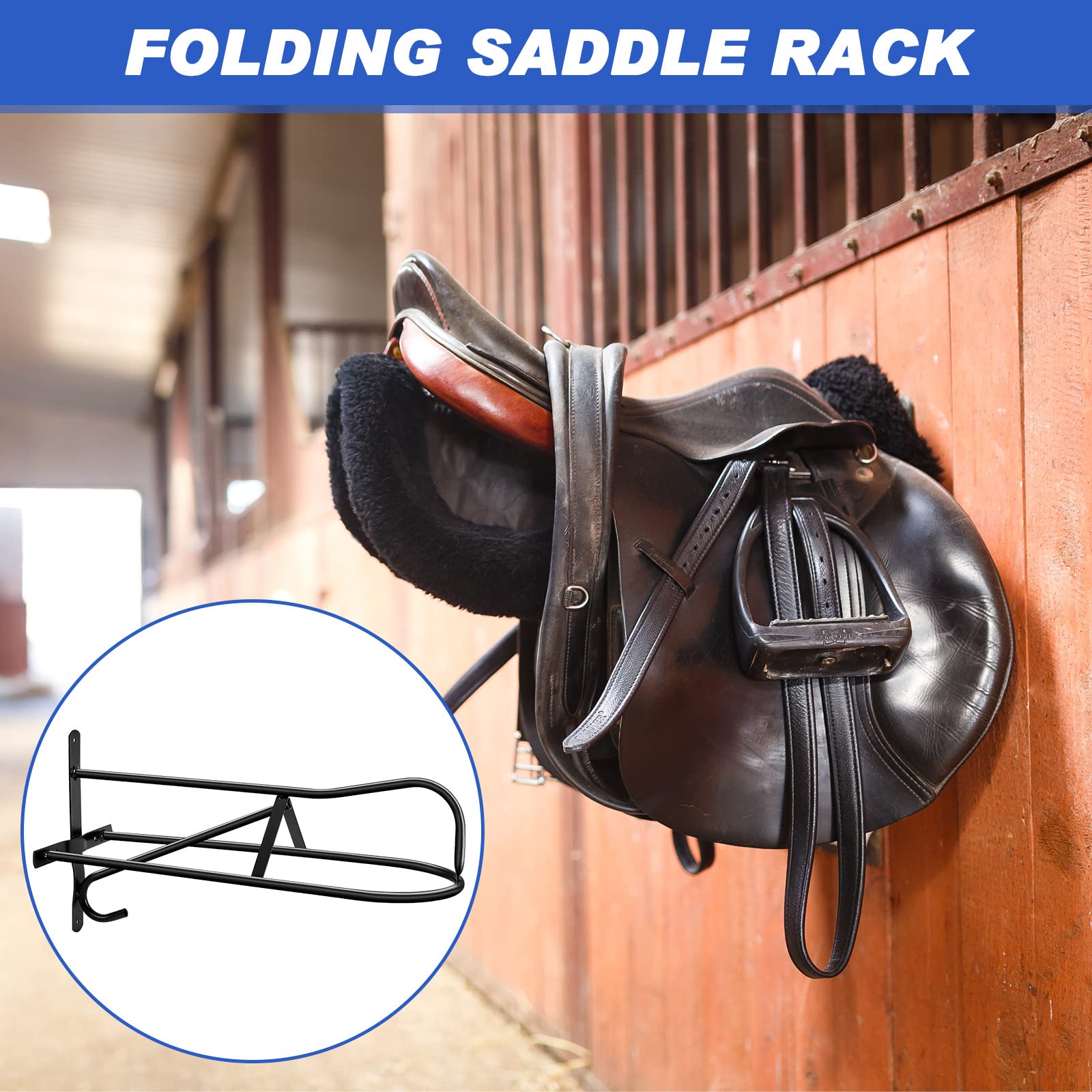 8 Sets Wall Mounted Saddle Rack Stand for Western Saddles - 20.3 x 11.8 x 9 Inches Black Horse Saddle Holder with Installation Screws - Perfect for Barn, Stable, and Equestrian Storage Organization