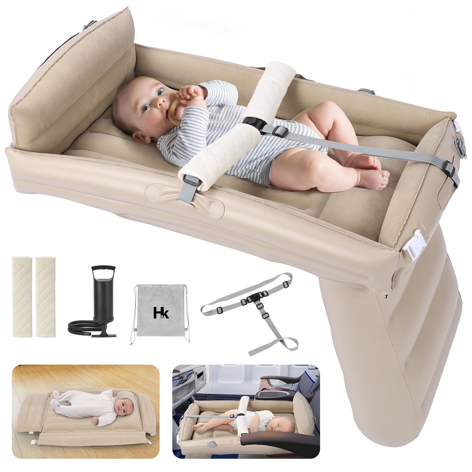 Inflatable Kids Airplane Bed - Toddler Travel Bed with Hand Pump | Comfortable Plane Seat Extender for Flights | Perfect for Long-Haul Travel & In-Flight Napping