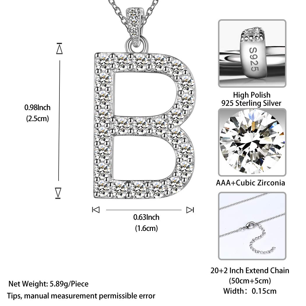18K White Gold Plated 925 Sterling Silver Initial Letter Pendant Necklace for Women & Men - Cubic Zirconia Monogram Jewelry with Gift Box - Perfect Birthday Gift, Anniversary Present & Personalized Fashion Accessory for Everyday Wear