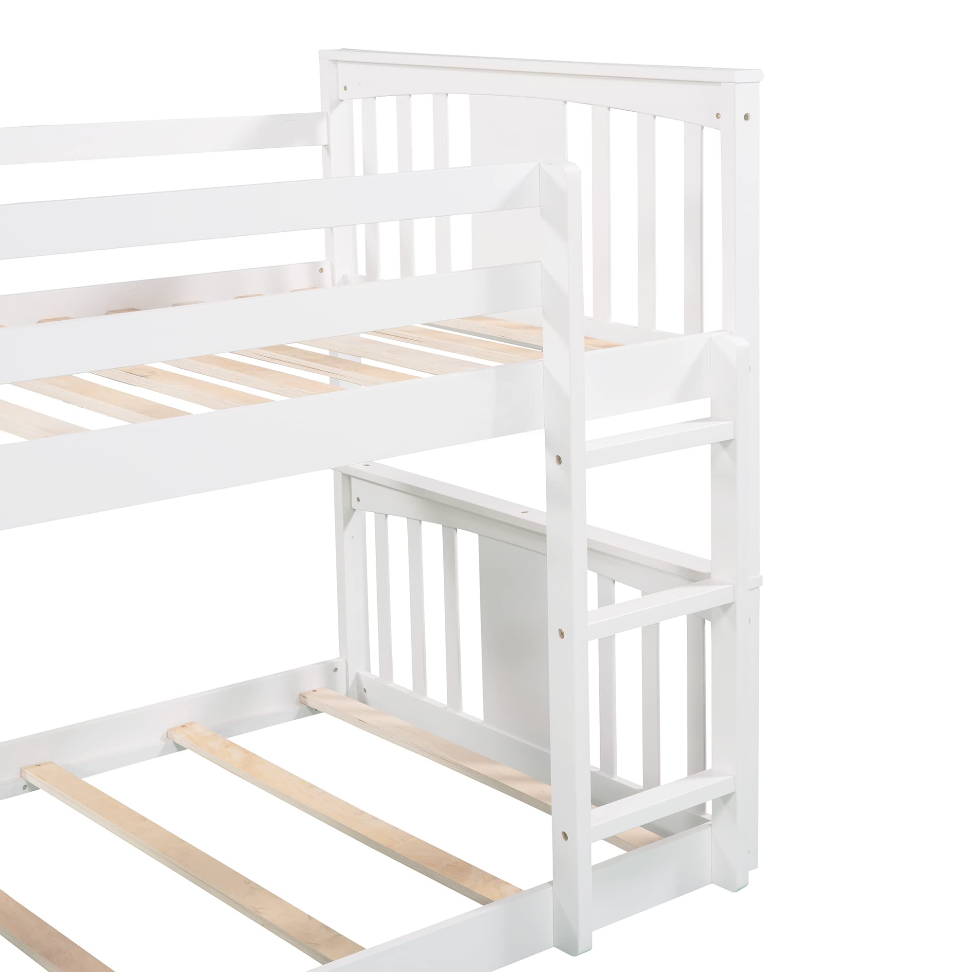 **Twin Over Twin Kids Bunk Bed with Slide & Ladder - Wooden Low Bunk Bed for Children (White) - Perfect for Small Bedrooms, Playrooms & Sleepovers**
