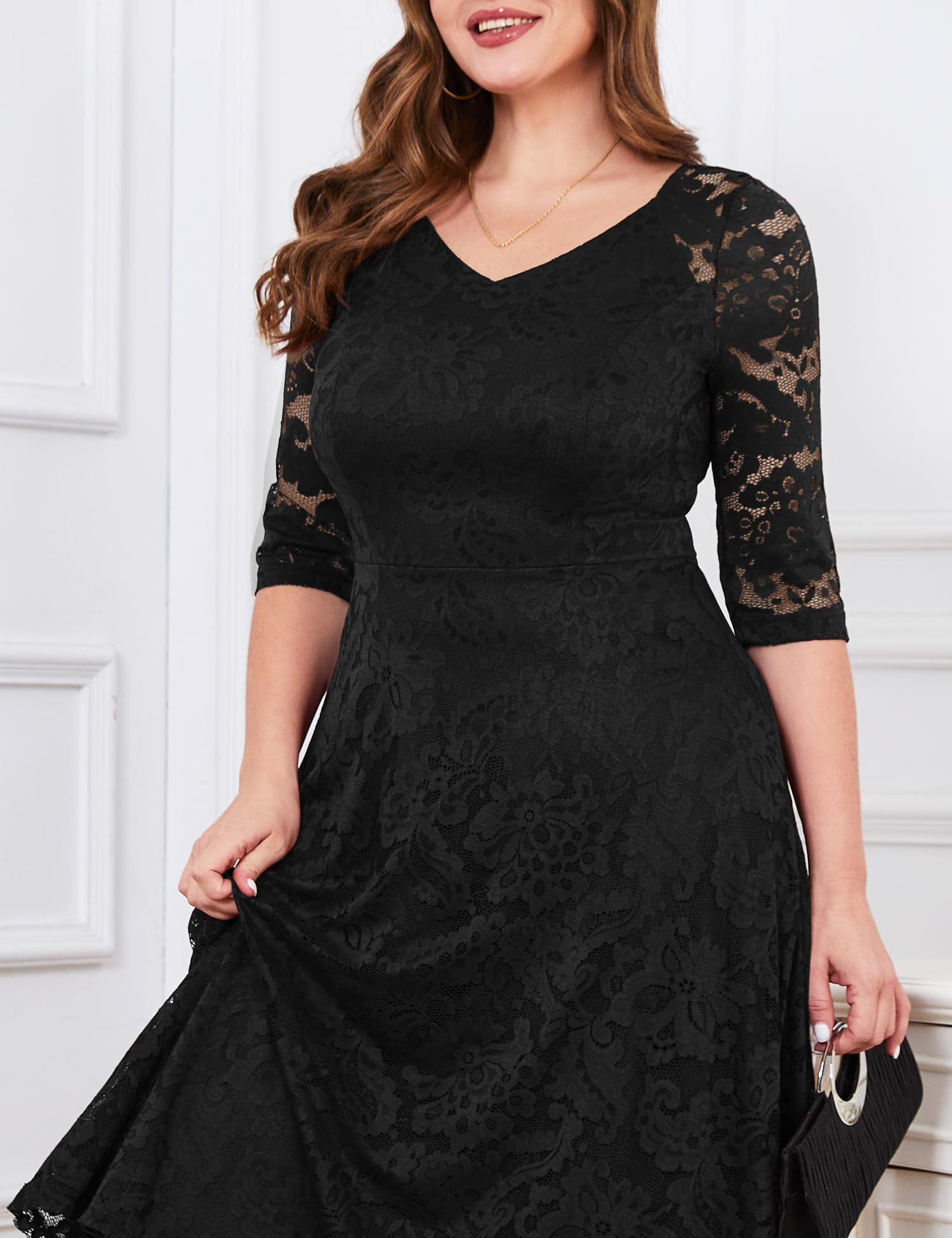 Elegant Women's Long-Sleeve Lace A-Line Wedding Guest Dress | Formal Cocktail Party & Prom Gown | Perfect for Bridal Showers, Evening Galas & Special Occasions