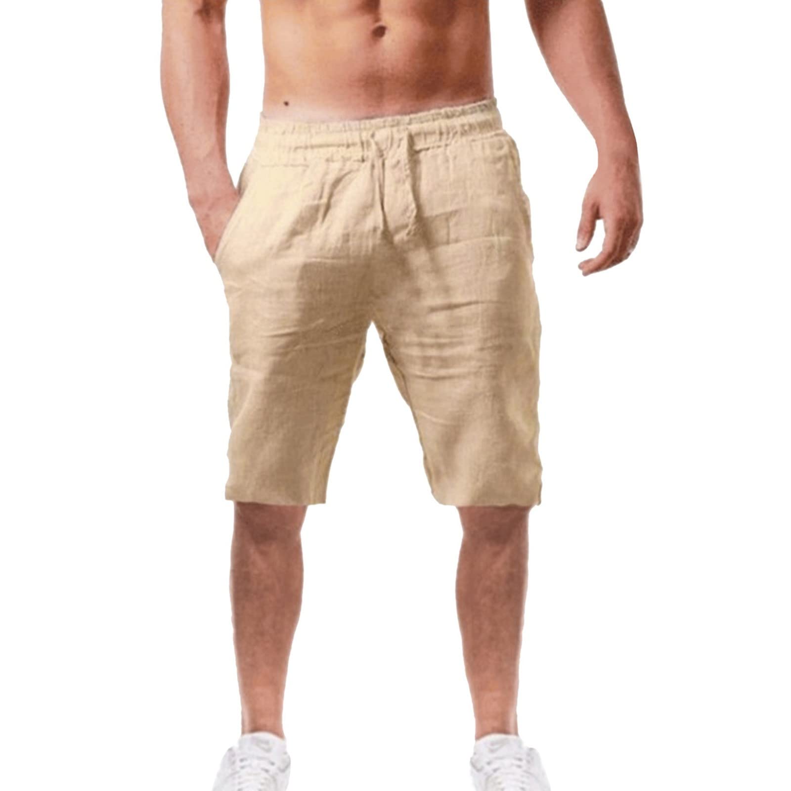 **Men's Cotton Linen Casual Shorts - Breathable Summer Compression Pants for Gym, Running & Outdoor Activities**