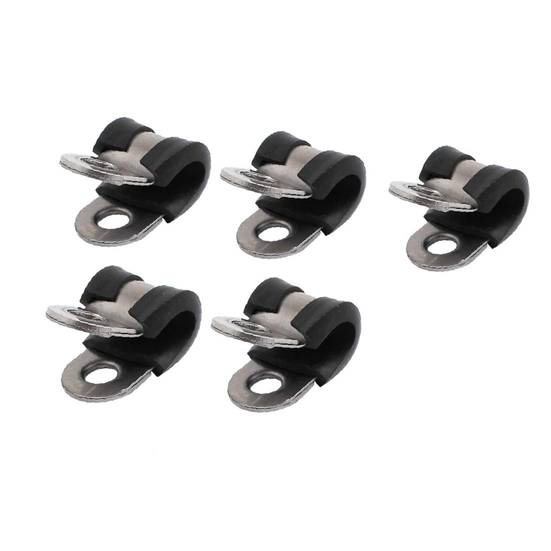 X-DREE 5Pcs 6mm Diameter Rubber Lined R-Shaped Stainless Steel Hose Pipe Clamps - Heavy Duty Cable Clips for Automotive, Plumbing & Marine Applications - Secure Hose & Wire Management for DIY, Home & Industrial Use