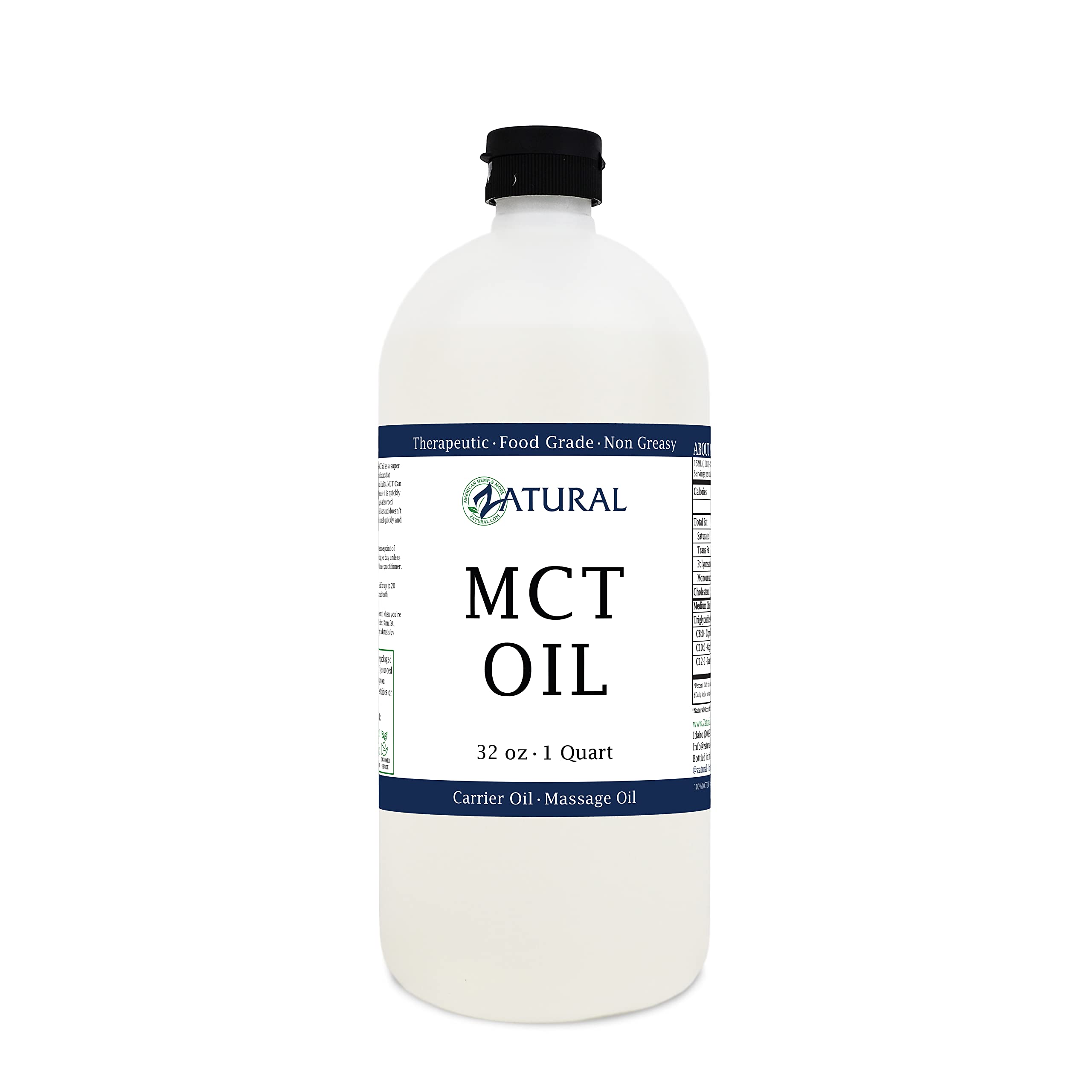 Pure MCT Oil - 32 Oz | Premium Carrier Oil for Massage, Hydration & Hair Care | Food & Therapeutic Grade Coconut Oil | Perfect for Keto Cooking, Skincare & Aromatherapy