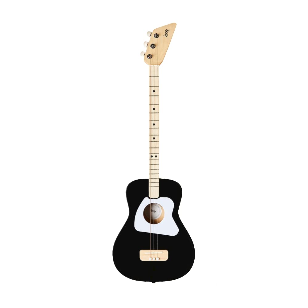 Loog Pro Acoustic Kids Guitar - 3-String Beginner Guitar for Ages 6+ with Free Learning App & Video Lessons - Perfect for Home Practice, Music Classes & Birthday Gifts (Black)