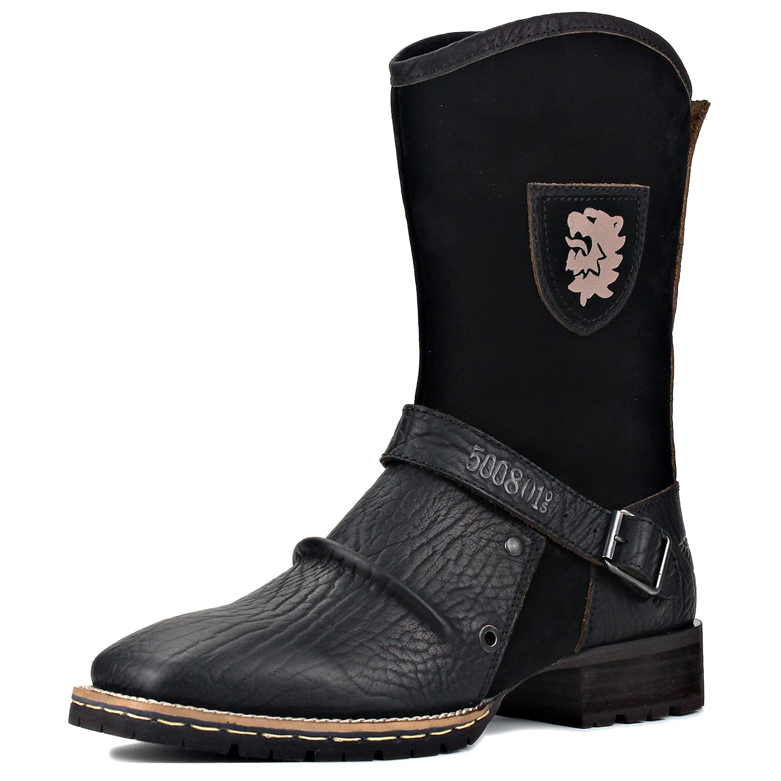 Stylish Men's Western Cowboy Boots - Leather Motorcycle Biker Ankle Boots with Zipper (CD-5008-H10-C-R) | Perfect for Riding, Country Events & Casual Wear