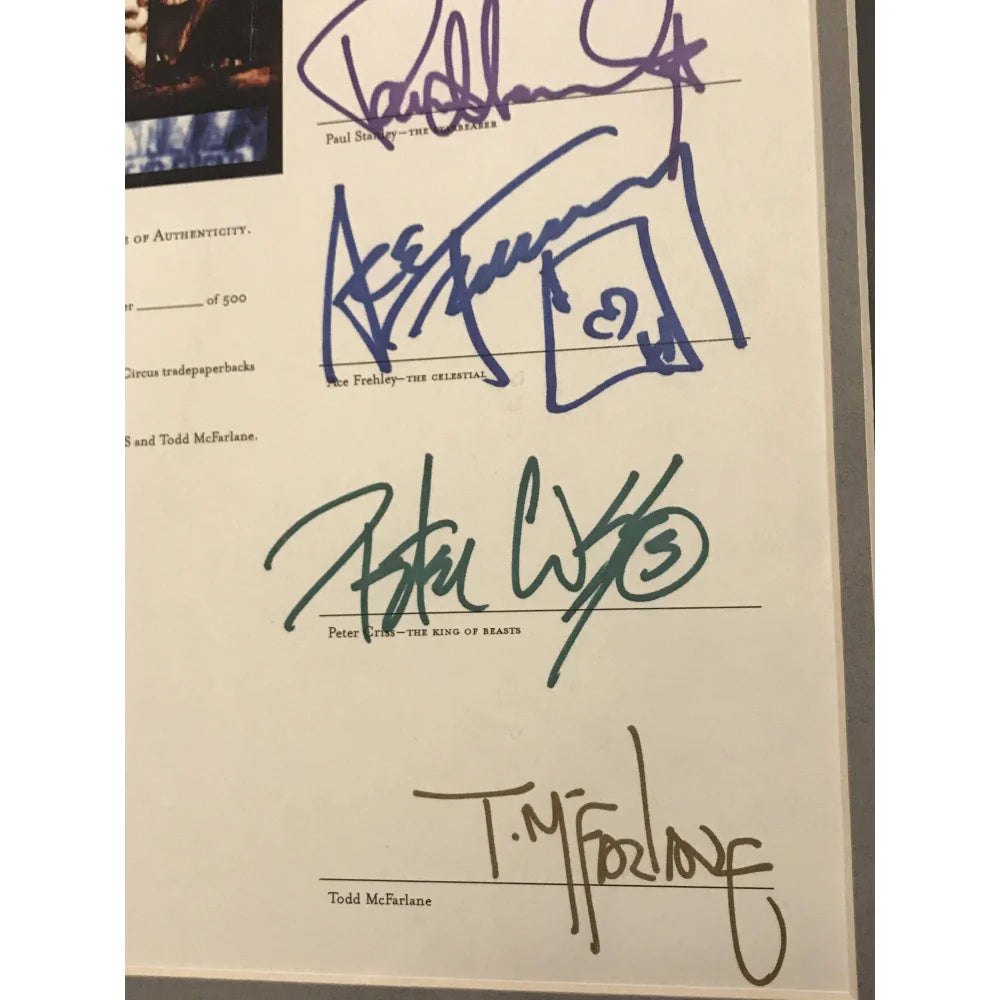 Kiss Band Signed Framed Collage - Gene Simmons, Paul Stanley, Ace Frehley Autographed Memorabilia with JSA COA | Perfect for Rock Music Fans & Collectors, Wall Decor for Home & Office