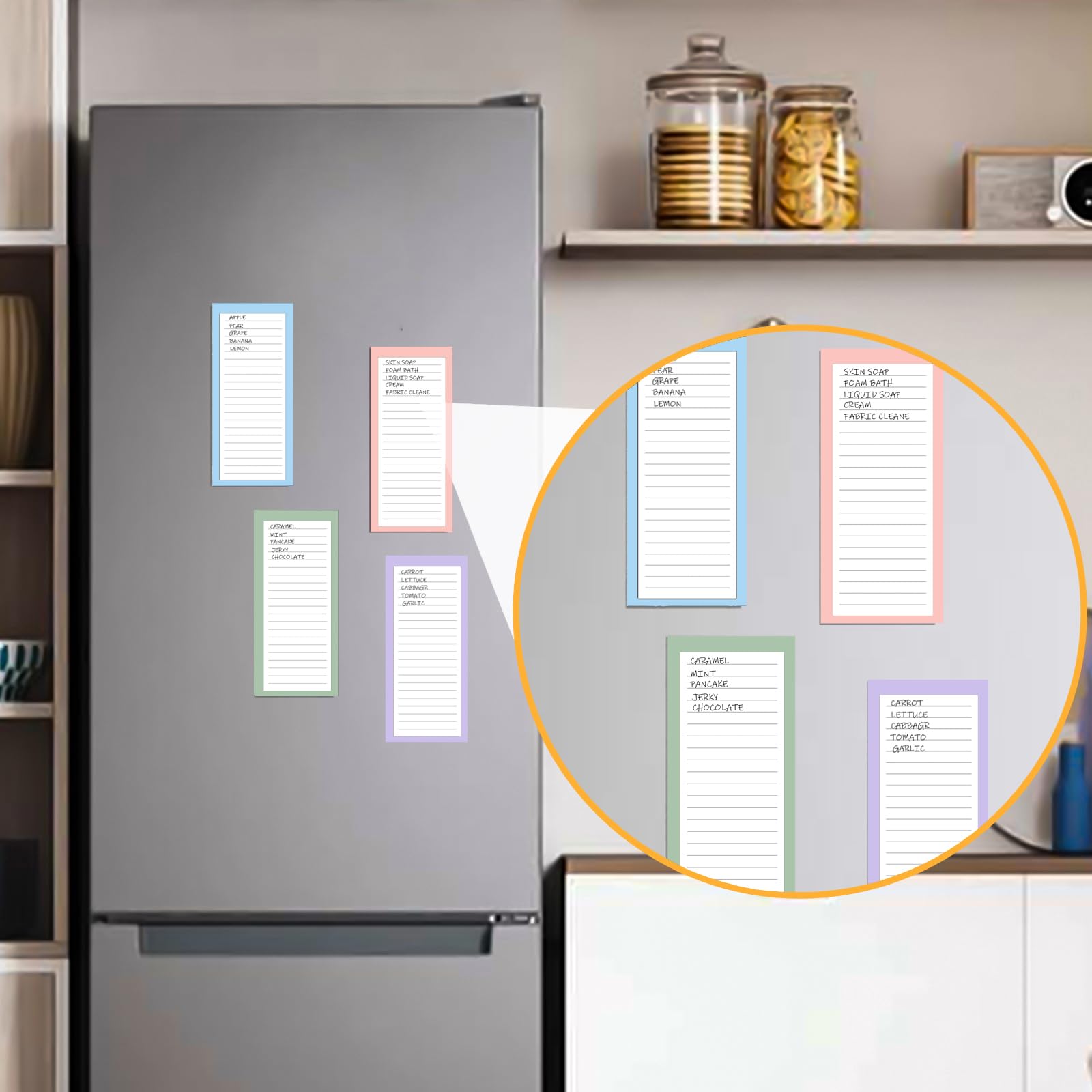 4 Pack Magnetic Notepads for Refrigerator - 200 Sheets with Full Magnet Back - Grocery Shopping List Pads - Perfect for Kitchen, Office & Home Organization