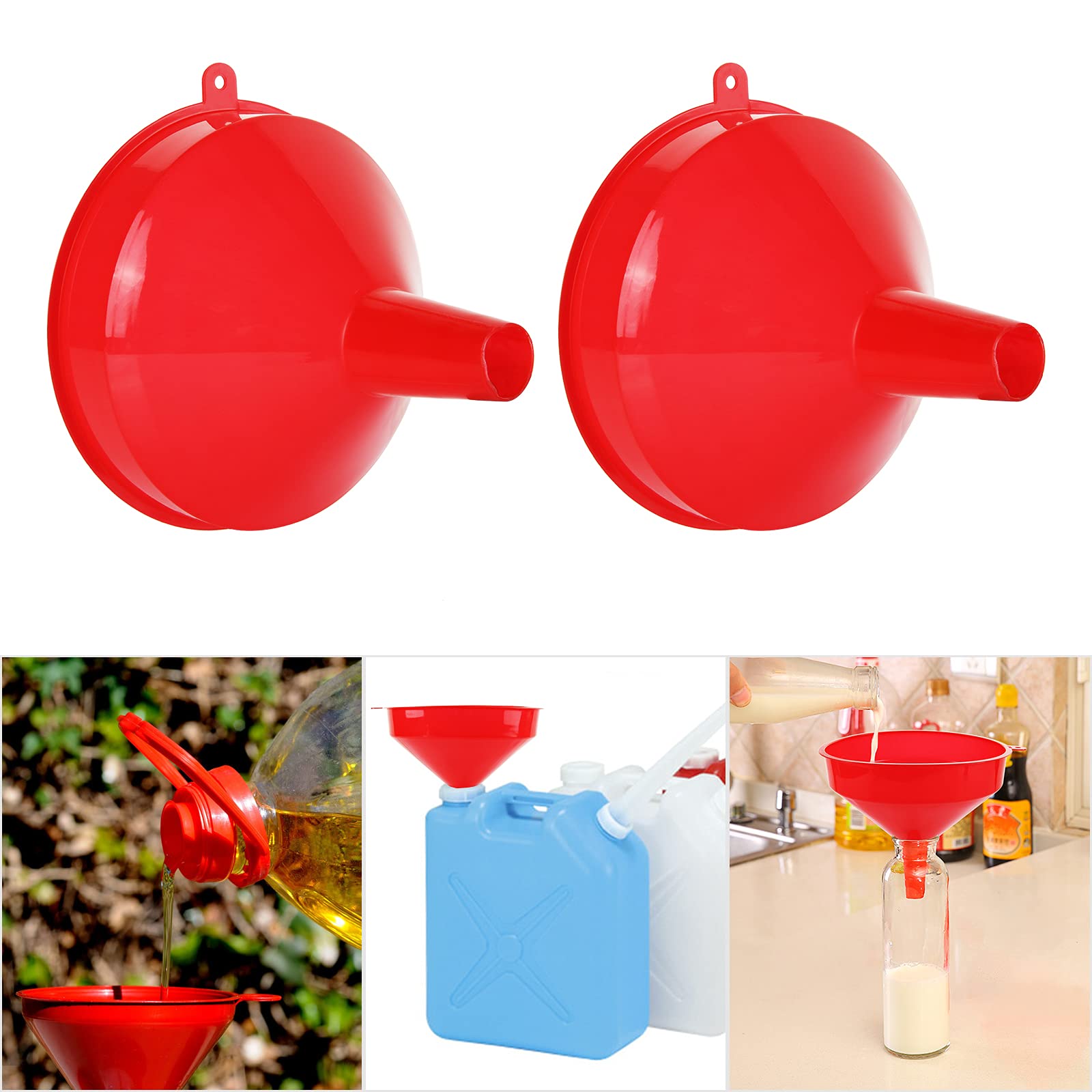 10Pcs Plastic Funnel Set - 6.3 Inch Wide Mouth Oil Funnels for Automotive, Kitchen & Home Use - Durable Red Gas Funnels with Long Spout for Easy Pouring - Perfect for Car Maintenance, Cooking Oil Transfer & DIY Projects