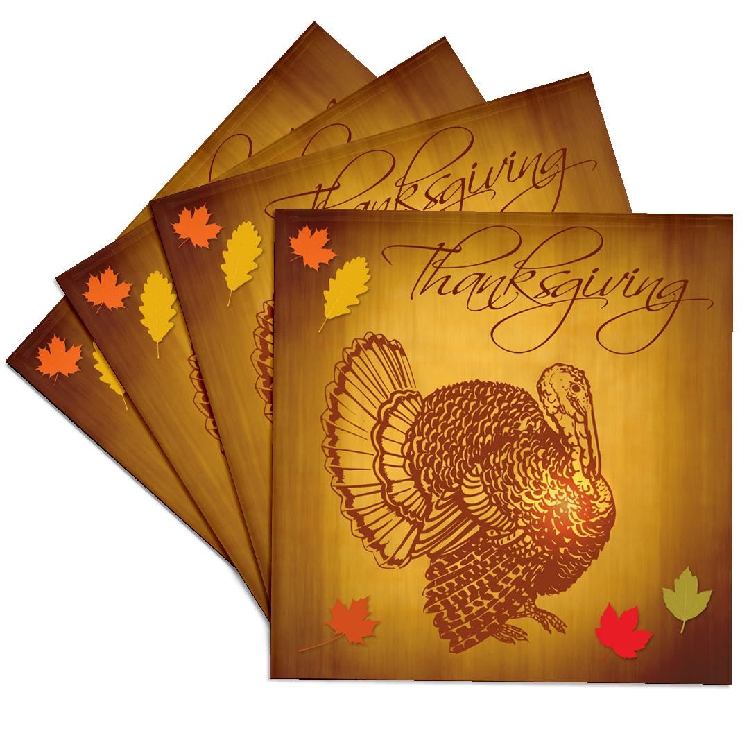 3D Rose Thanksgiving Turkey and Fall Leaves Ceramic Tile Coasters Set of 4 - Holiday Home Decor for Thanksgiving, Autumn Table Setting, and Seasonal Party Accessories