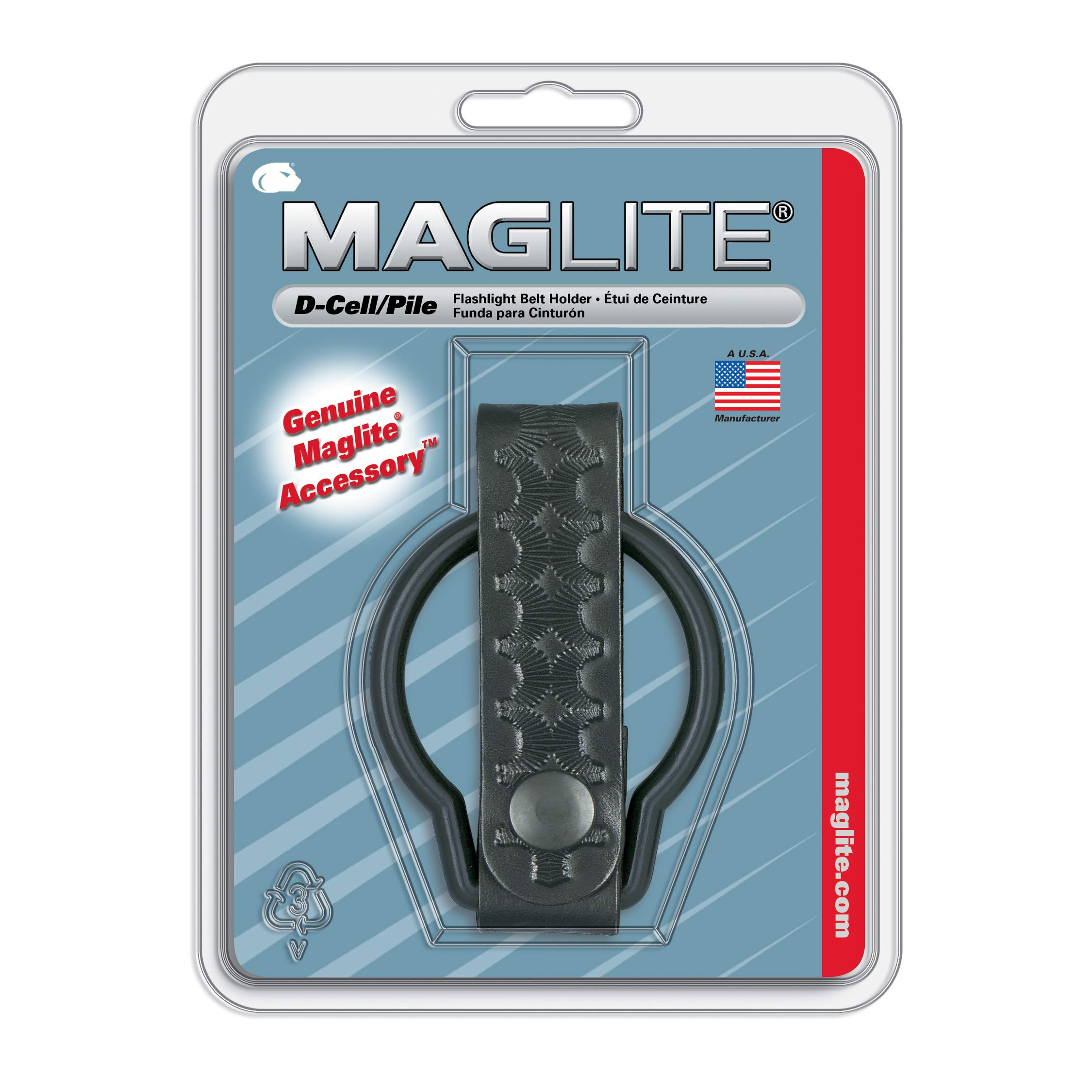 Maglite Black Leather Belt Holder for D Cell Flashlights - Secure & Durable Flashlight Holster for Camping, Hiking & Outdoor Adventures