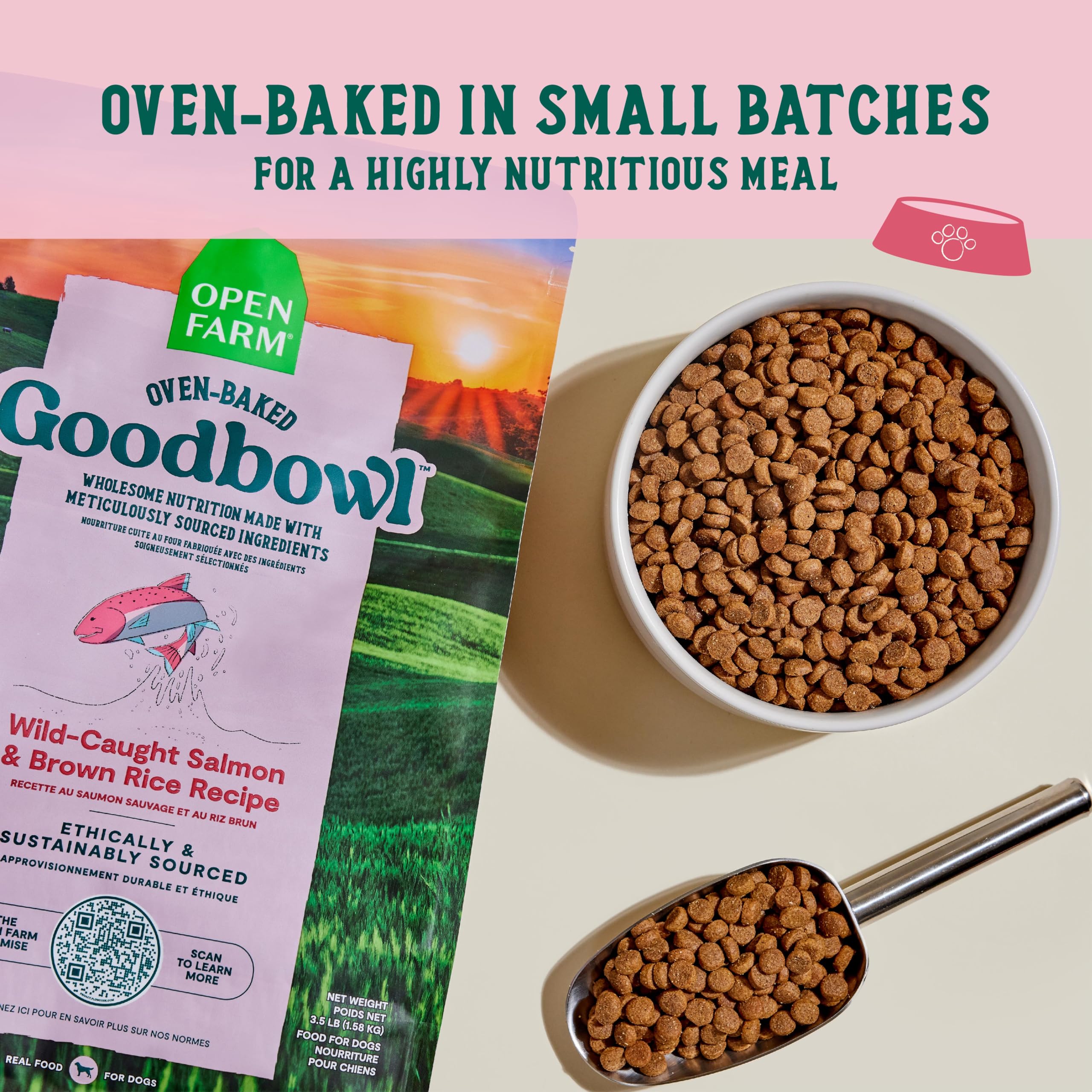 Open Farm Goodbowl Oven-Baked Small Batch Dry Dog Food - Wild Caught Salmon & Brown Rice Recipe with Non-GMO Ingredients, 22lb Bag (352oz) - Premium Nutrition for Active Dogs & Puppies, Perfect for Daily Feeding & Training Treats
