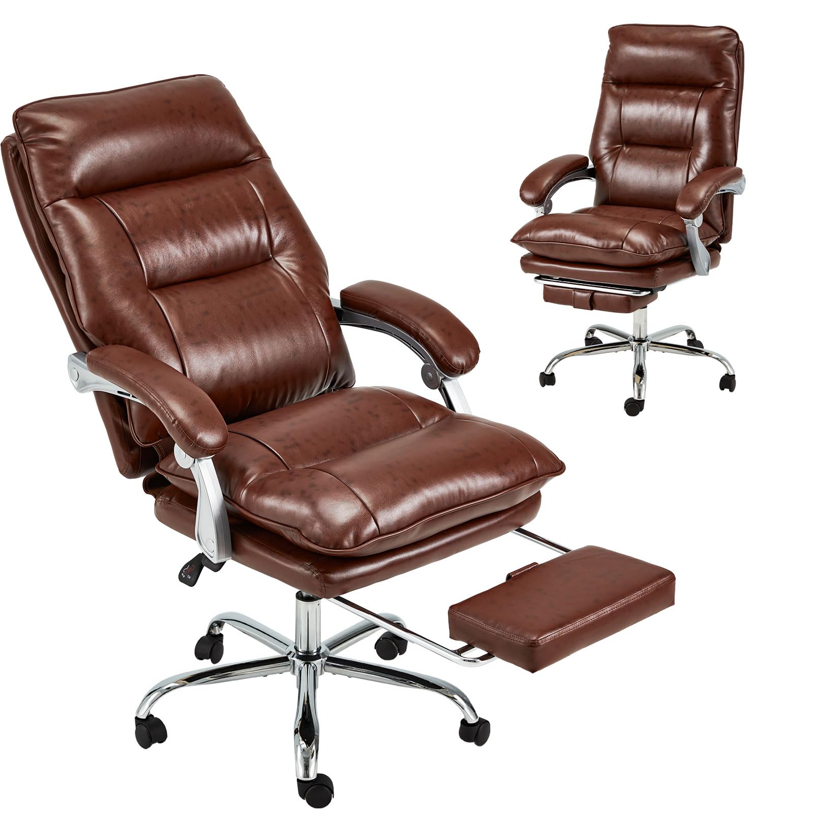 Premium Ergonomic Executive Office Chair with Adjustable Footrest & Reclining Back - 350 lbs Weight Capacity - Big & Tall PU Leather Computer Gaming Chair for Home Office & Workspace - Linkage Armrests for Ultimate Comfort