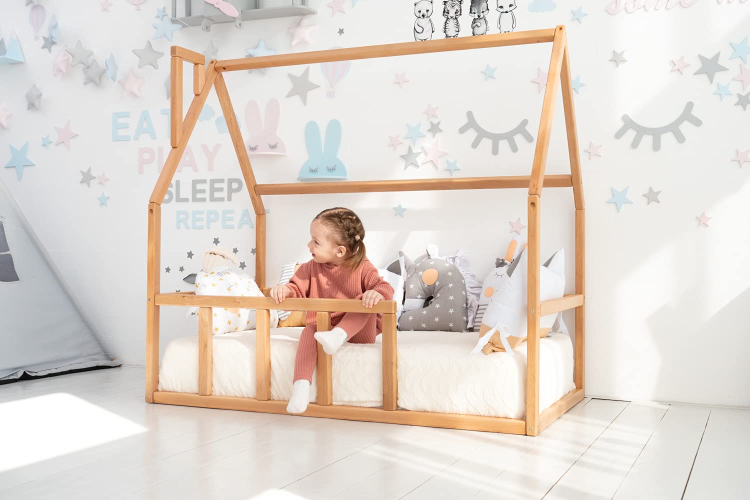 Montessori Toddler Floor Bed Frame - Twin, Full, Queen & King Size Kids House Bed for Safe & Independent Sleep - Perfect for Montessori Rooms, Daycare & Small Spaces