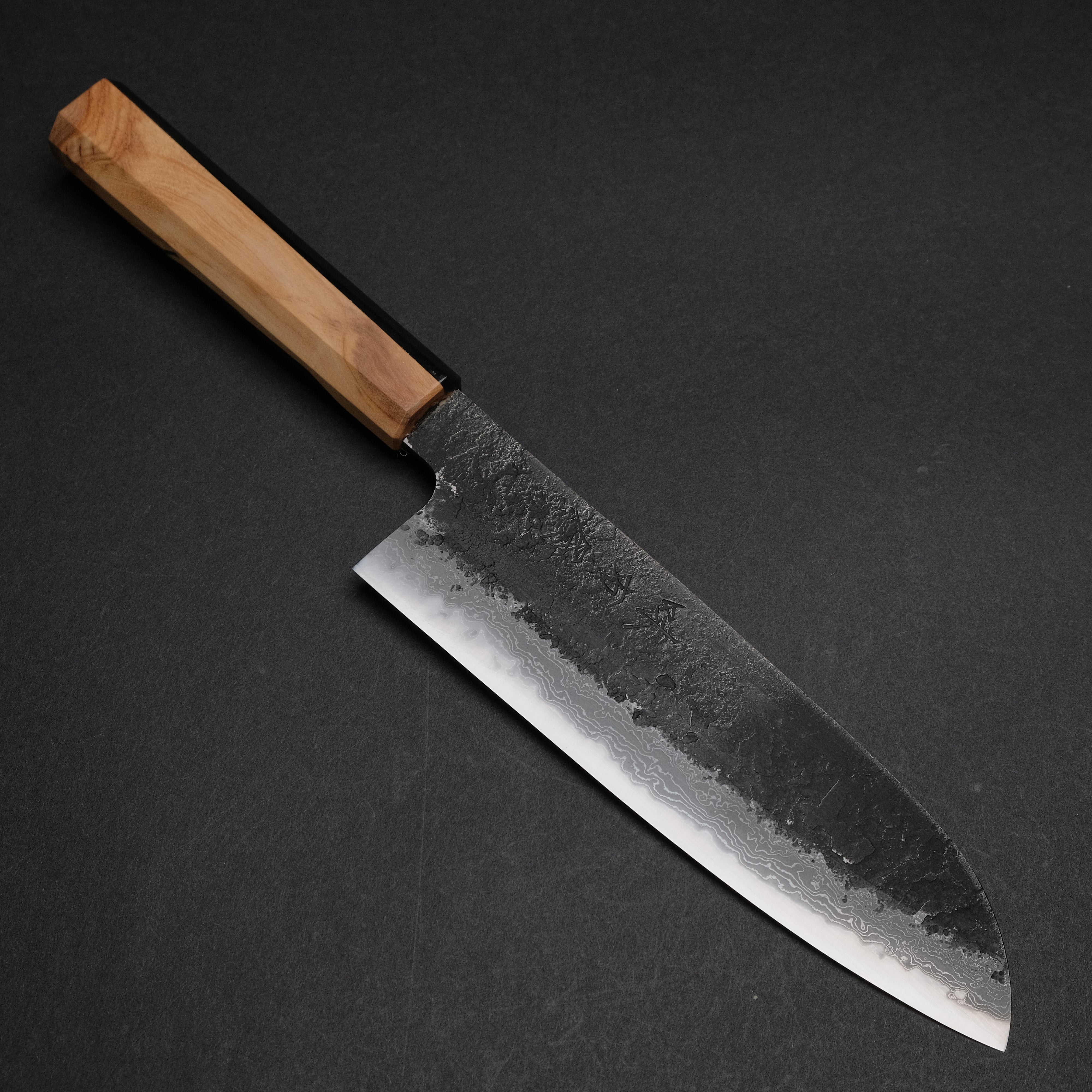 Premium Ajikataya White #2 Nashiji Damascus Santoku Knife 180mm - Olive Wood & Resin Handle (#49) - Perfect for Sushi, Vegetables & Meat Slicing - Japanese Chef's Knife for Home & Professional Kitchens