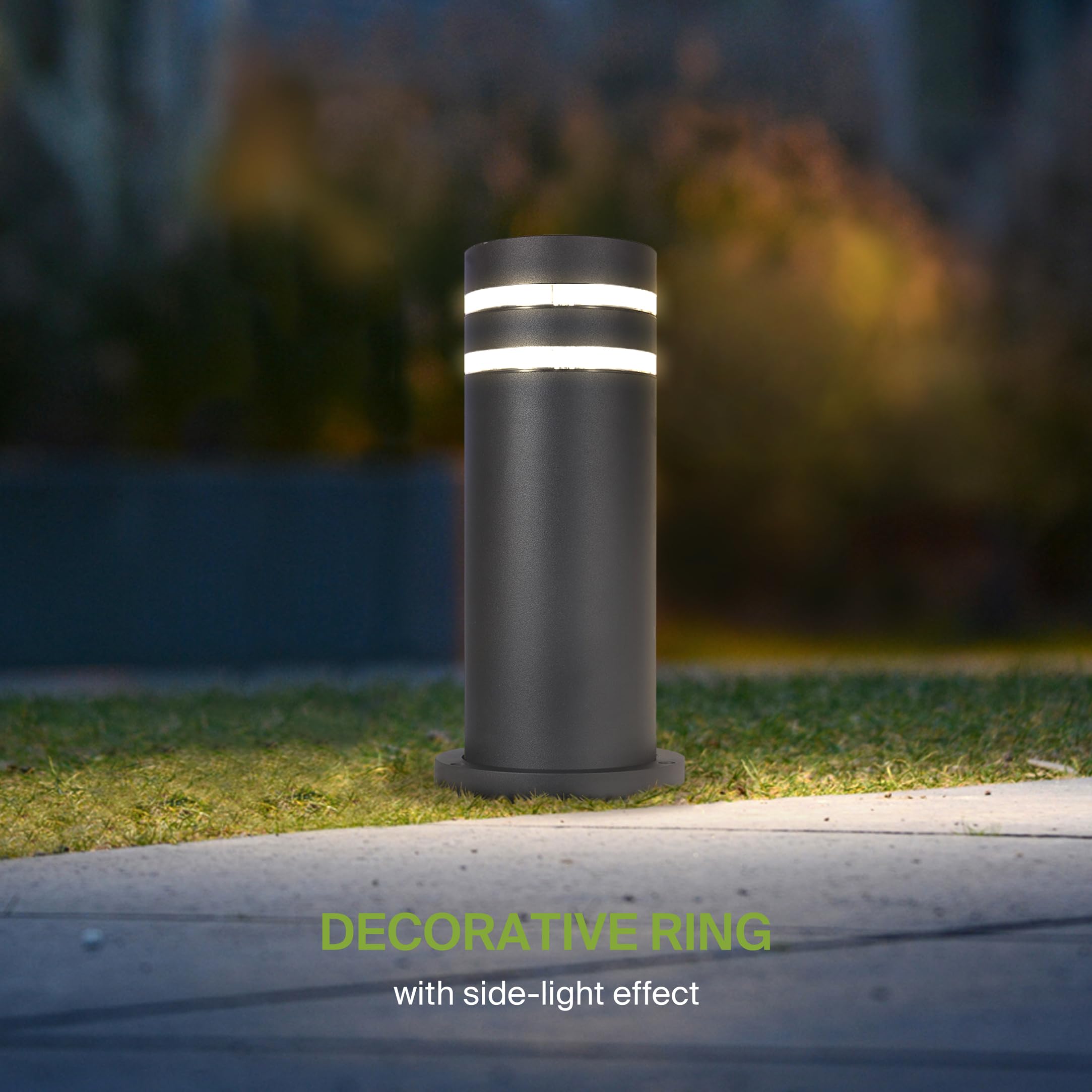 12 Inch Round Bollard Light Fixture - 60W E26 Socket 120V, Dimmable & Waterproof Outdoor Lighting - Compatible with LED/CFL/Incandescent Bulbs - ETL Listed Black Landscape Post Light for Garden, Pathway, and Driveway Illumination