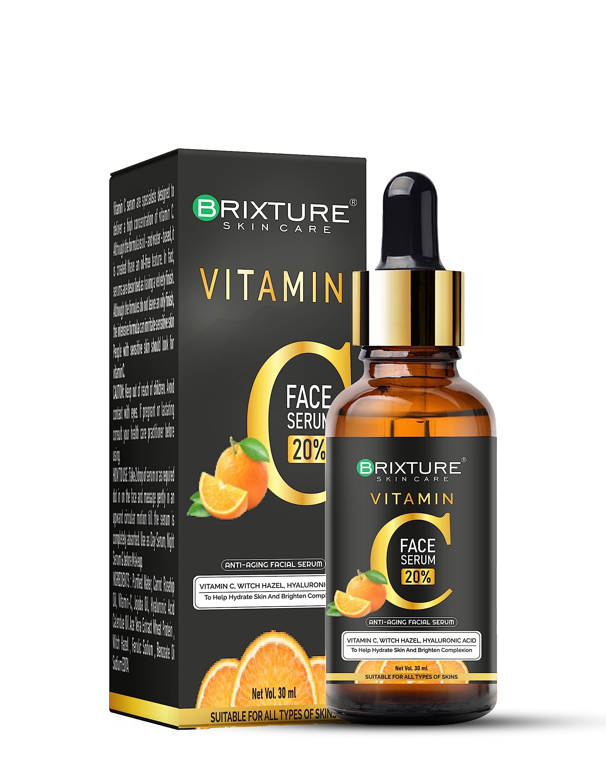 BRIXTURE Vitamin C Serum for Skin Brightening & Hyperpigmentation Treatment - 30ml Anti-Aging Face Serum with Antioxidants for Glowing Skin | Day & Night Use for All Skin Types