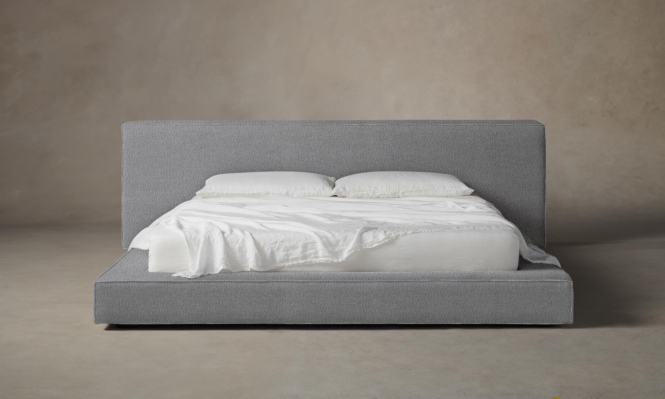 The Eldridge Bed - Italian Bouclé Waterfall Platform Bed Frame, Queen Size, Modern Minimalist Design for Bedroom, Living Room, or Guest Room