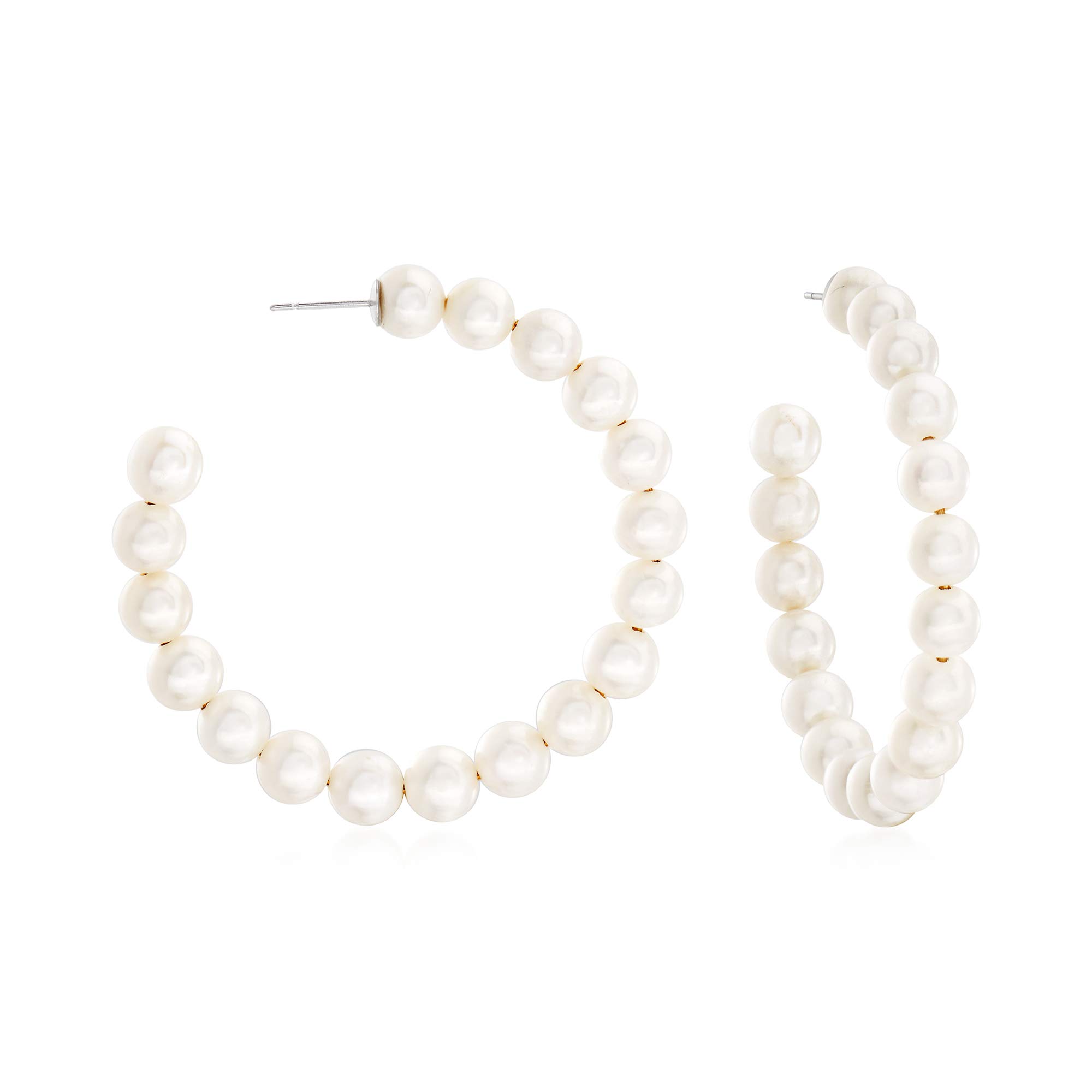 Ross-Simons 6-7mm Cultured Pearl Sterling Silver Hoop Earrings for Women - Elegant Jewelry Gift for Brides, Weddings & Special Occasions