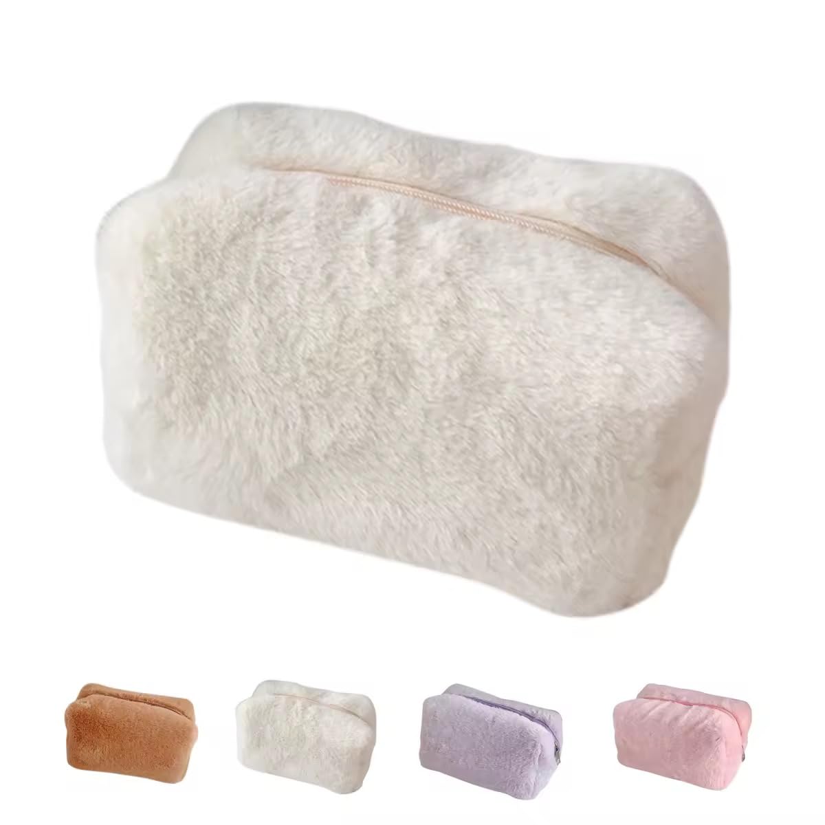Soft Plush Mini Makeup Bag for Women & Girls - Cute Small Cosmetic Pouch for Purse (White) | Perfect for Travel, Gym & Everyday Essentials
