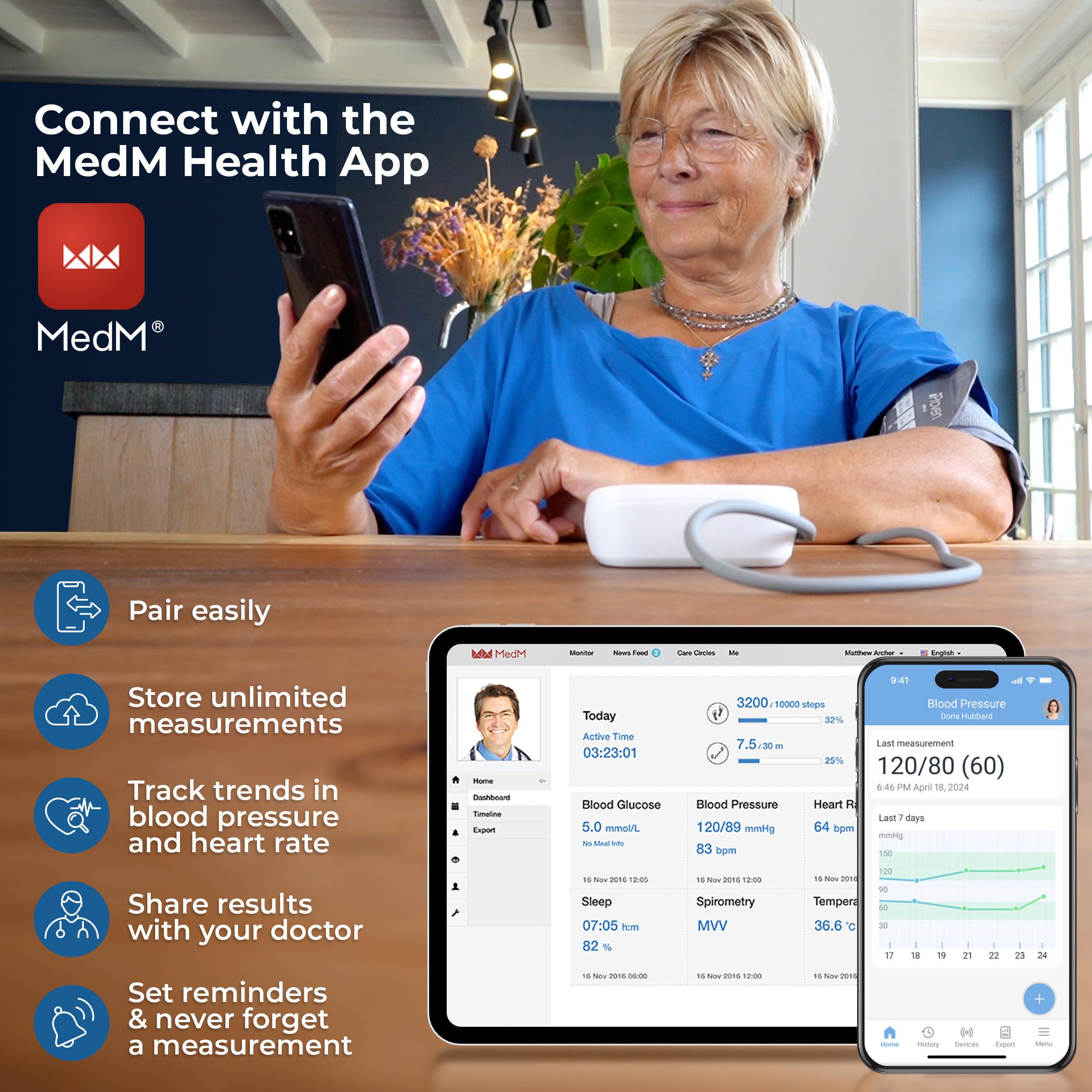 iProven Bluetooth Blood Pressure Monitor for Home Use - Upper Arm Cuff with App Sync, One-Touch Operation & Large Backlit Display | Track & Manage Heart Health for Seniors & Family Care