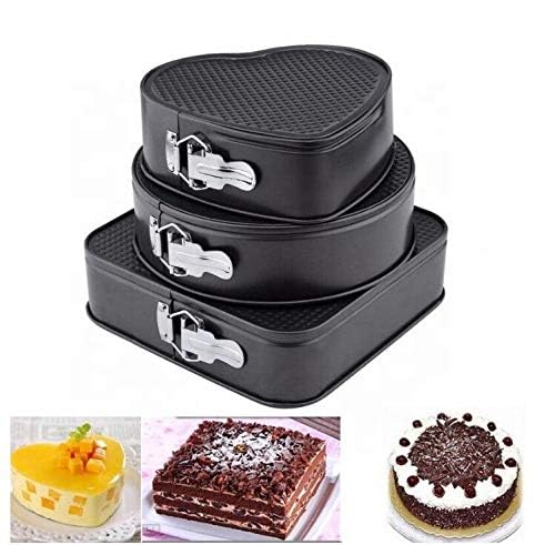 YASHODHARA ENTERPRISE 3-Piece Non-Stick Springform Cake Pan Set - Round, Square & Heart Shaped Baking Molds for Perfect Cakes, Pies & Cheesecakes | Durable Steel Construction | Ideal for Home Bakers & Professional Chefs