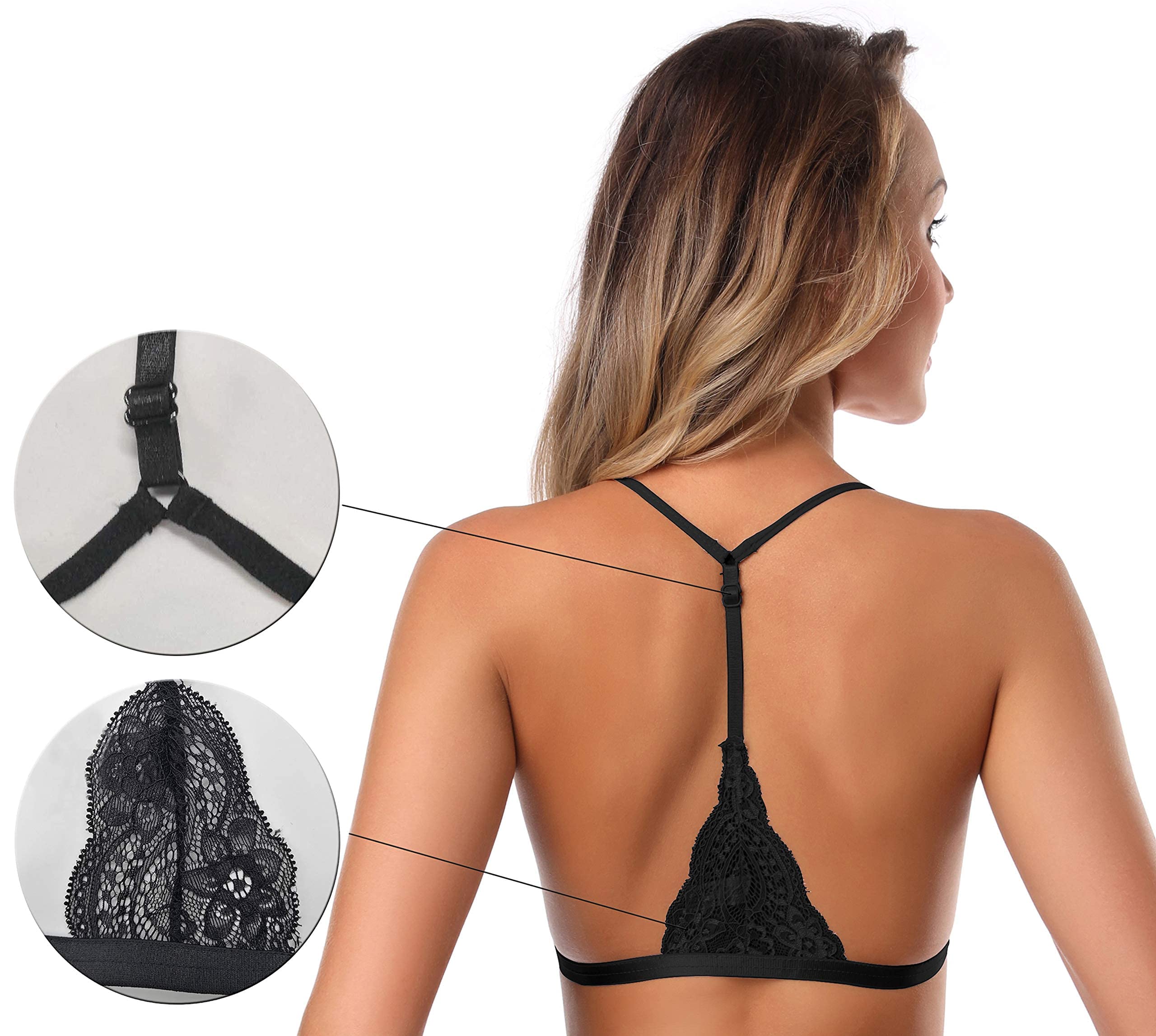 SHEKINI Women's Lace Wireless Bra - Front Closure Triangle Bralette with Padding, Comfortable Halter Bras for Everyday Wear & Special Occasions