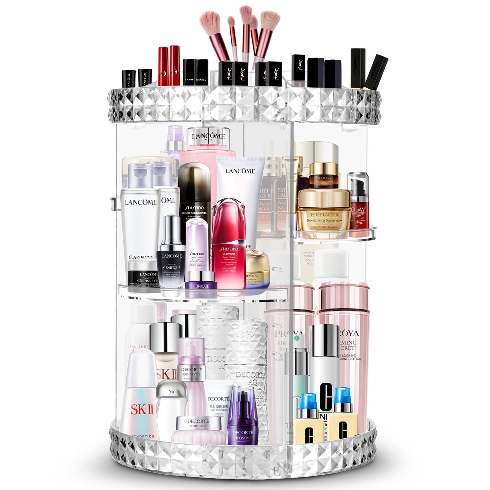 360-Degree Rotating Acrylic Makeup Organizer - Clear Cosmetic Storage Box for Jewelry, Brushes, Perfume & Lipsticks | Portable Vanity Display Case for Bedroom, Bathroom & Travel | Makeup Brush Holder & Cosmetic Organizer