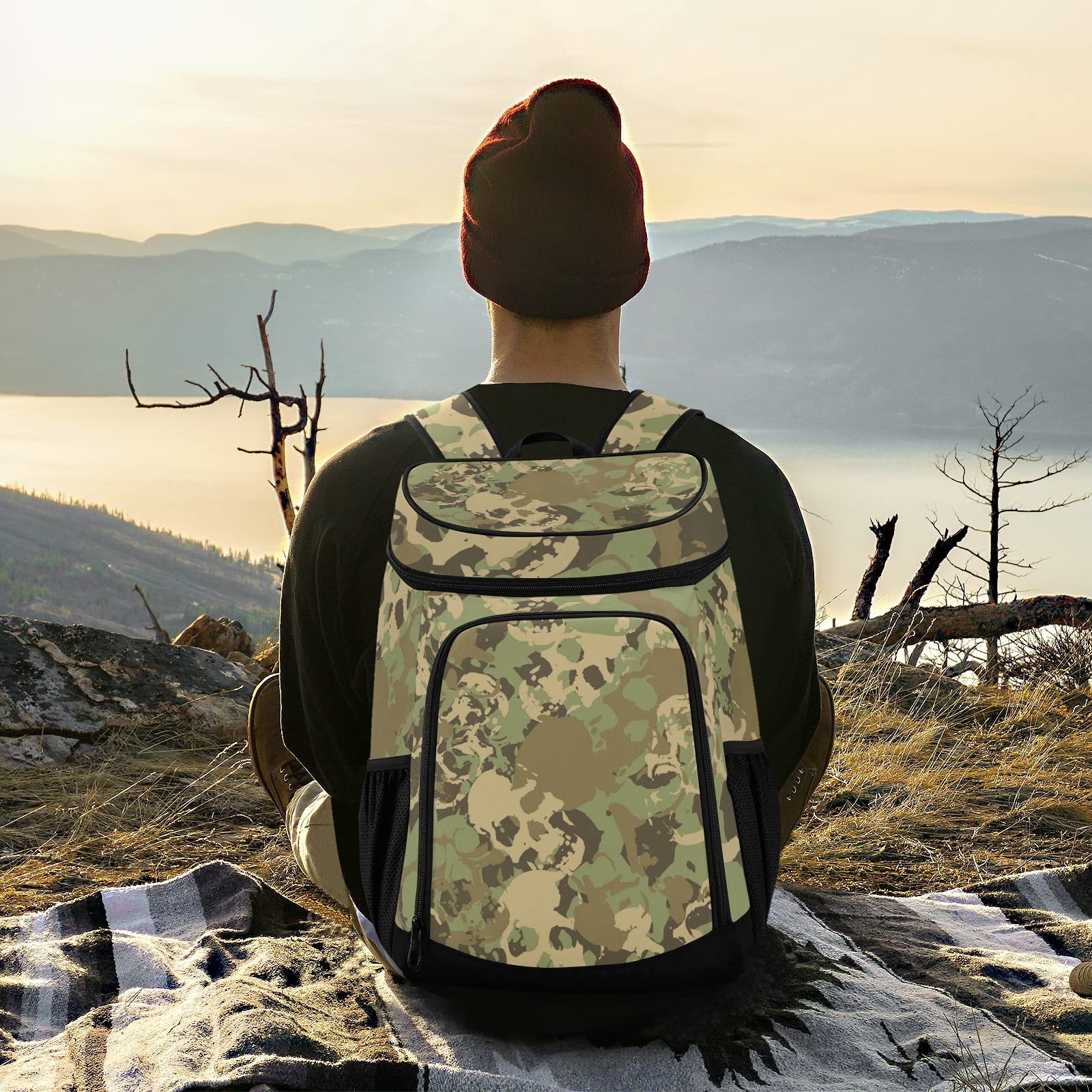 Skull Camouflage Insulated Cooler Backpack - 30 Can Capacity, Leak Proof & Waterproof for Beach, Picnic, Hiking & Camping - Lightweight Soft Lunch Cooler Bag for Men & Women | Perfect for Outdoor Adventures, Tailgating & Travel