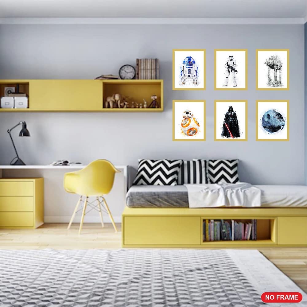 Star Wars Wall Art Poster Prints Set of 6 (8x10 Inches) - Unframed Star Wars Posters for Boys Room, Bedroom & Home Decor - Perfect for Star Wars Fans, Kids Room Decor & Themed Party Decorations