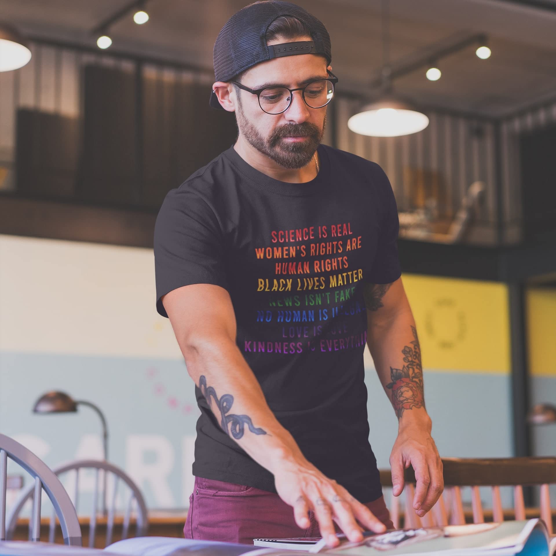 Science is Real Black Lives Matter Rainbow Facts Graphic Tee for Men - Soft Cotton Unisex T-Shirt - Perfect for Pride Month, Social Justice Events & Casual Wear