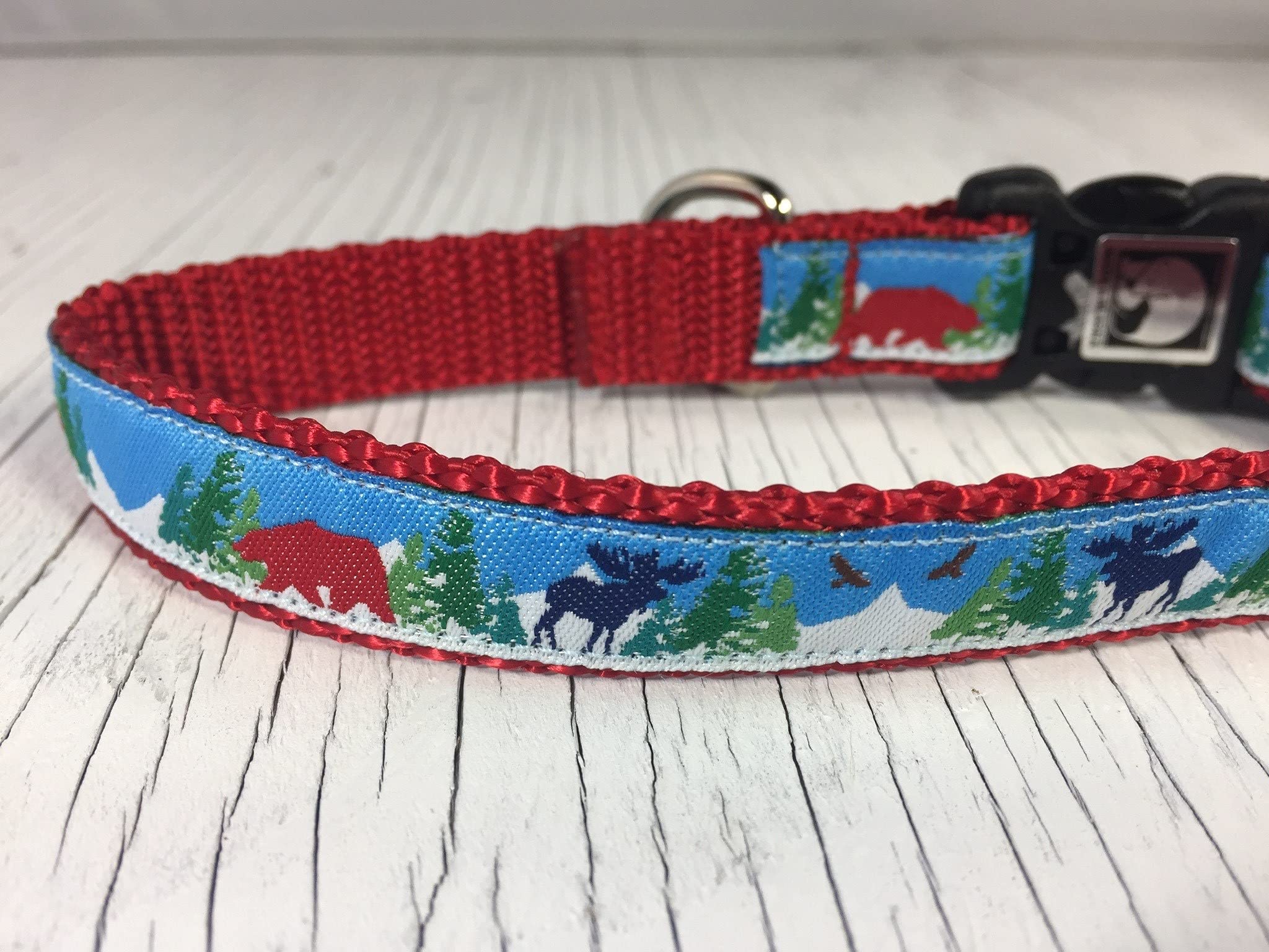 Red Bear & Blue Moose Adjustable Dog Collar with 5ft Leash - Durable Nylon Pet Collar for Small Medium Dogs - Perfect for Walking, Training & Outdoor Adventures